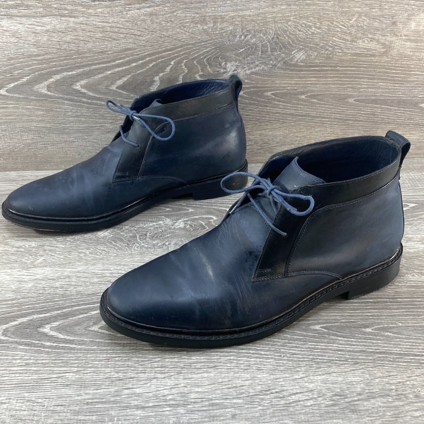 Cole Haan COLE HAAN Grand OS Cambridge Chukka Lace Up Boots Black Blue Leather Mens 10.5 M Shoe Boots Size US 11 / EU 44 - 6 Thumbnail