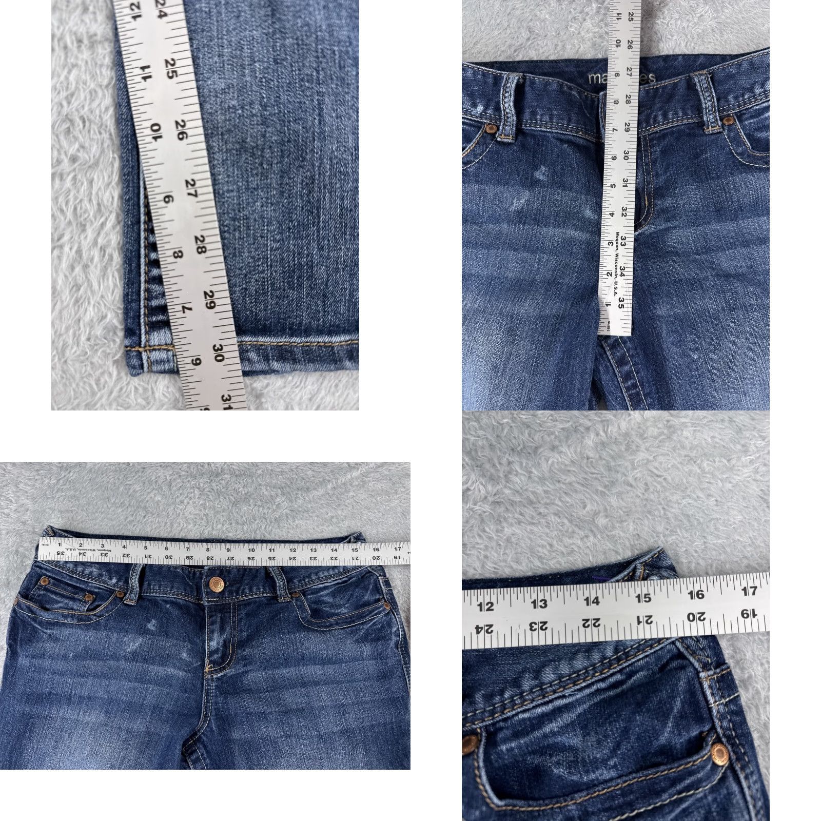 Vintage Maurices Jeans Womens 9 Blue Denim Low Rise Bootcut Distressed 30x31 Size 30" / US 8 / IT 44 - 8 Thumbnail