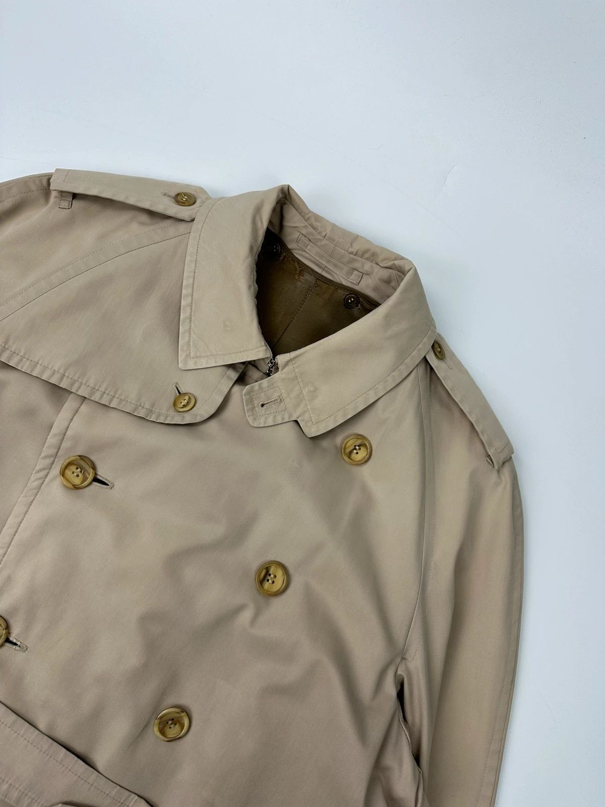 Burberry Burberrys 80’s Beige Trench Coat Jacket Double Breasted Size US L / EU 52-54 / 3 - 2 Thumbnail