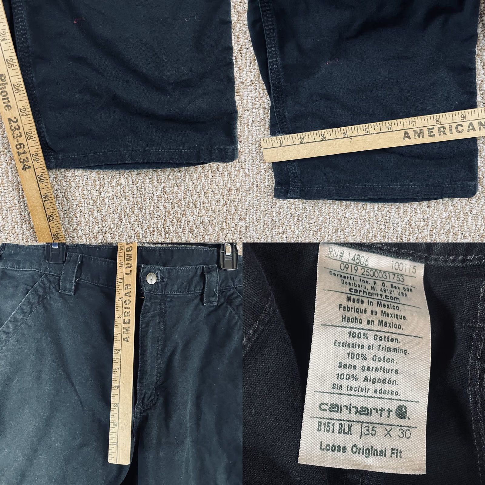 Carhartt Carhartt Pants Mens 35x30 Black B151 Loose Fit Utility Workwear Grunge Vtg 163 Size US 35 - 8 Thumbnail