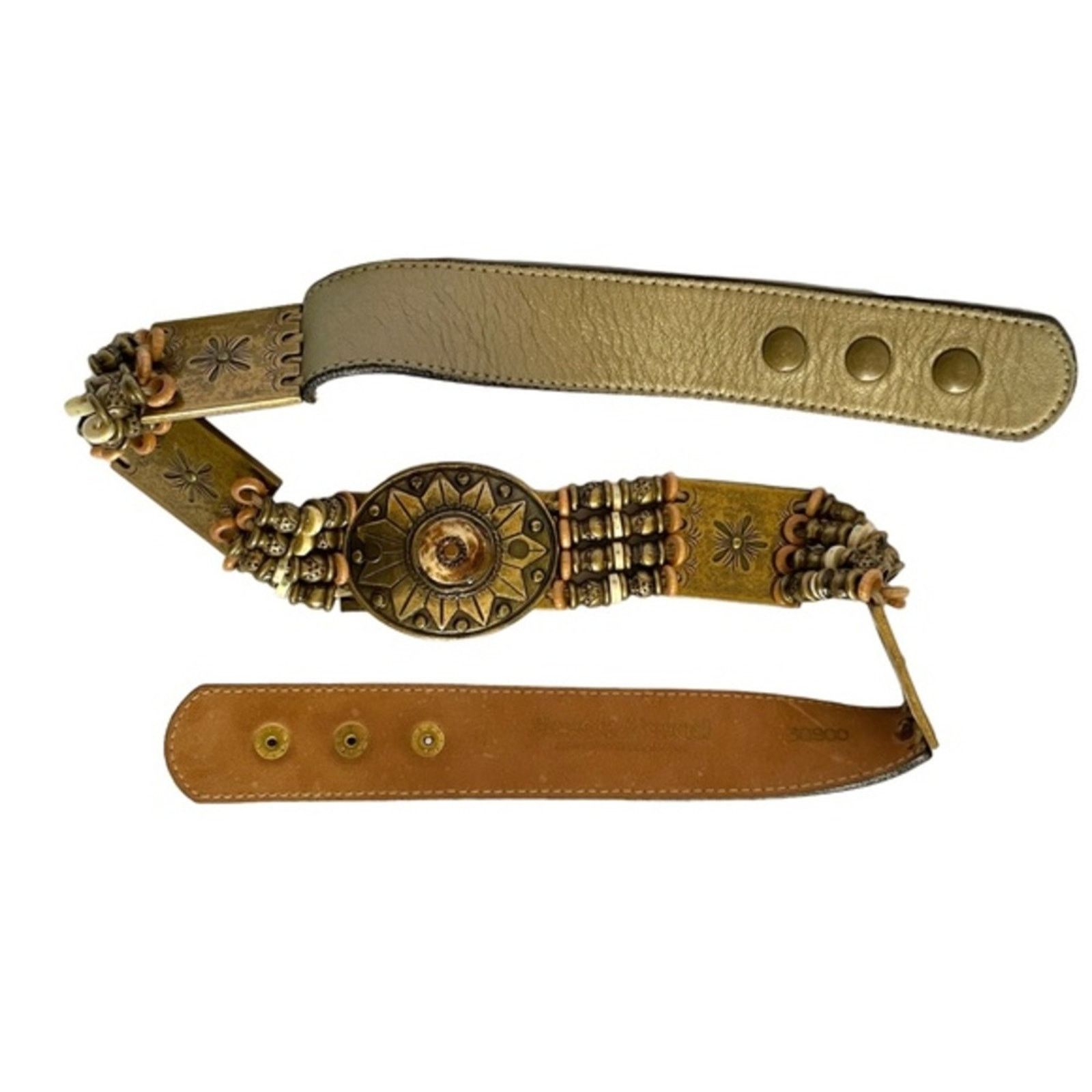 Other Streets Ahead Beaded Sun Brass Medallion Leather Belt Size ONE SIZE - 6 Thumbnail