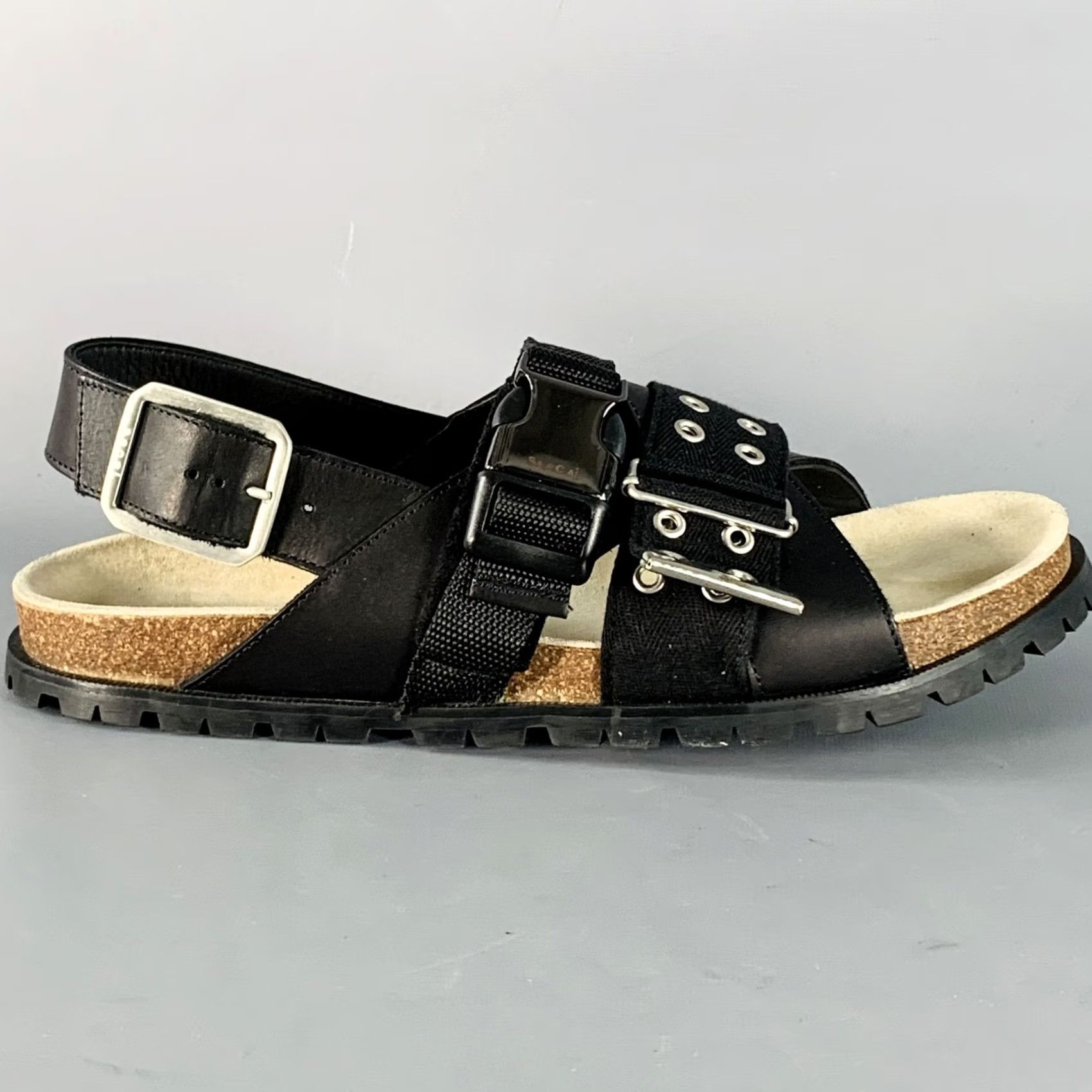 A.P.C. A.P.C. x SACAI "Jules" sandals in black leather with silver grommets Size ONE SIZE - 2 Thumbnail