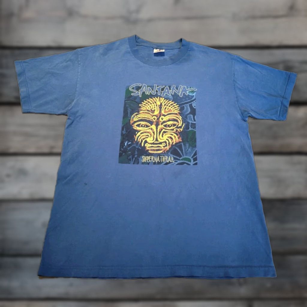 Doublet VINTAGE Santana Supernatural Concert Band T-Shirt Men Sz L Blue 90s Music Logo Double-Sided Size US L / EU 52-54 / 3 - 1 Thumbnail