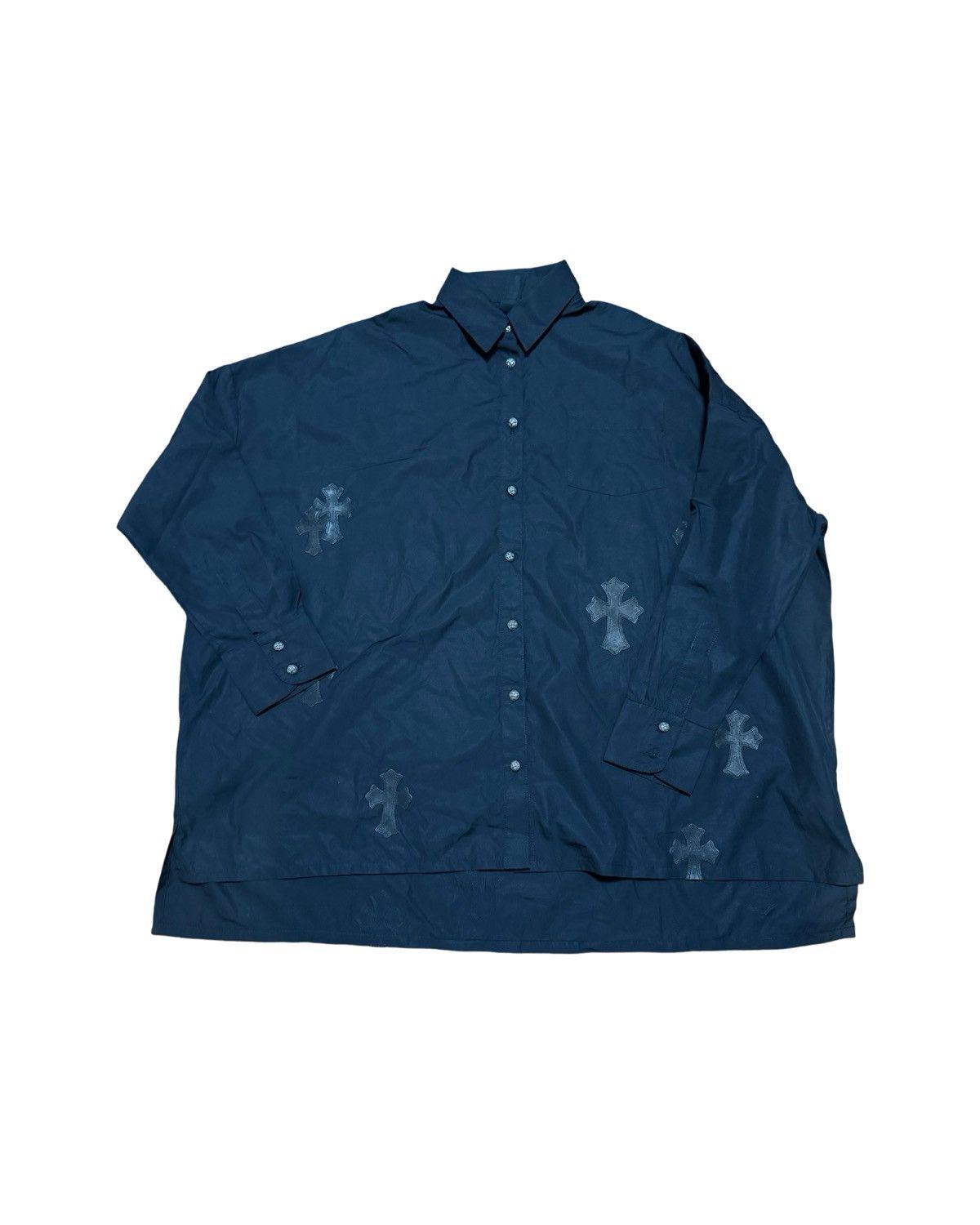Chrome Hearts Black leather cross patch mahal kita button up shirt Size US M / EU 48-50 / 2 - 1 Thumbnail