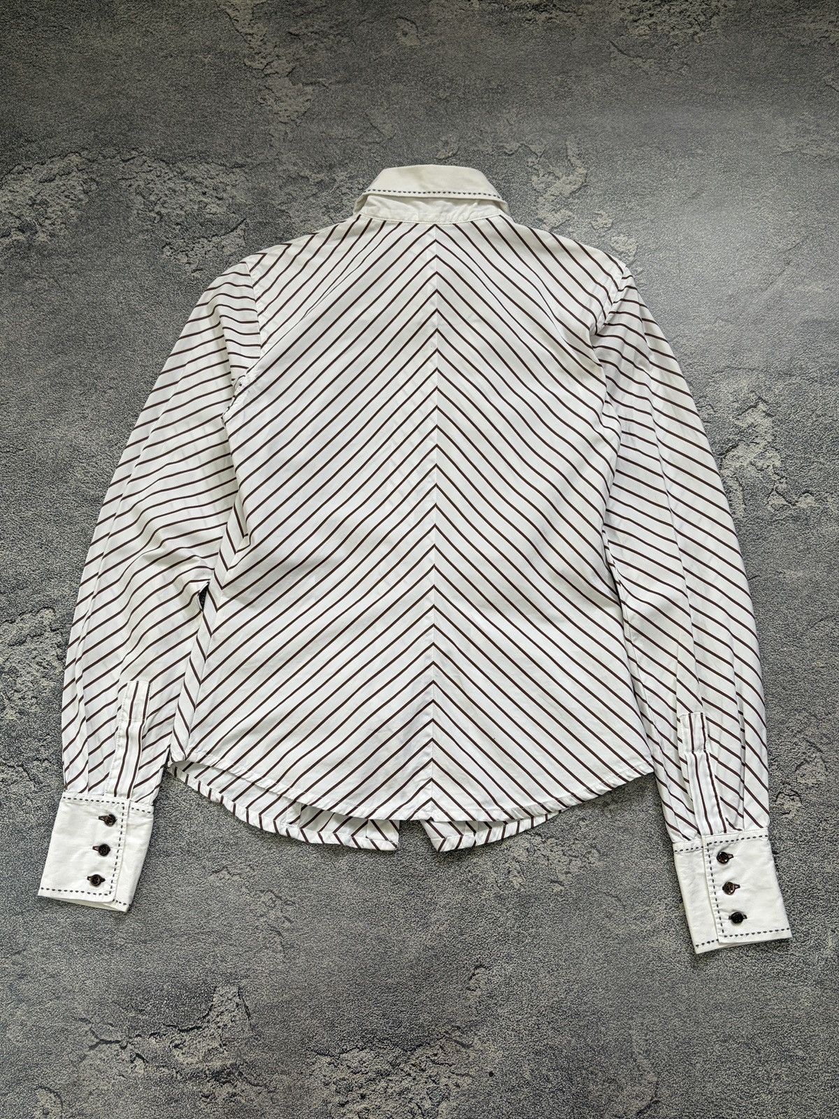 Moncler Moncler Brown White Chevron Stripe Dagger Collar Shirt Sz 46 Size L / US 10 / IT 46 - 2 Thumbnail