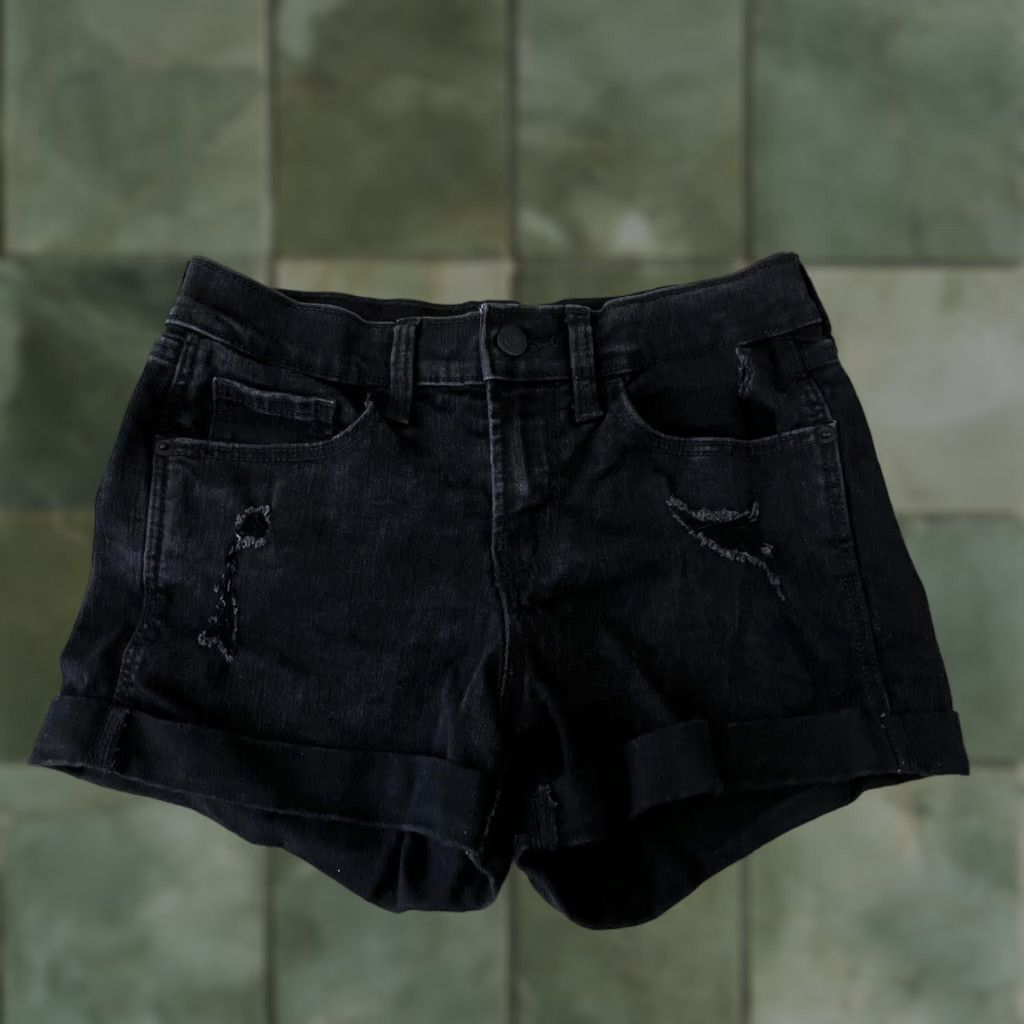 Old Navy Old Navy Womens Boyfriend Jean Shorts 0 Black Distressed Denim Stretch Size 25" / US 0 / IT 36 - 1 Thumbnail
