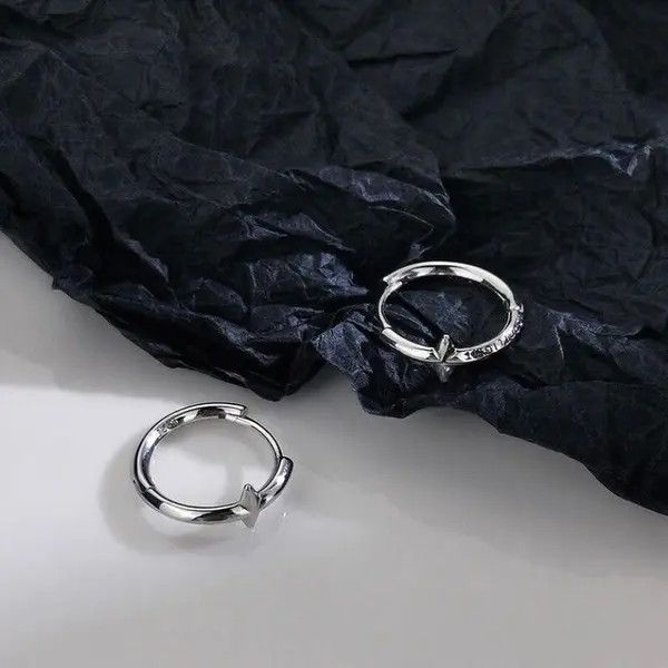 Jewelry × Vintage 925 Silver Plated Star Hoop Earrings for Men Women Size ONE SIZE - 2 Thumbnail