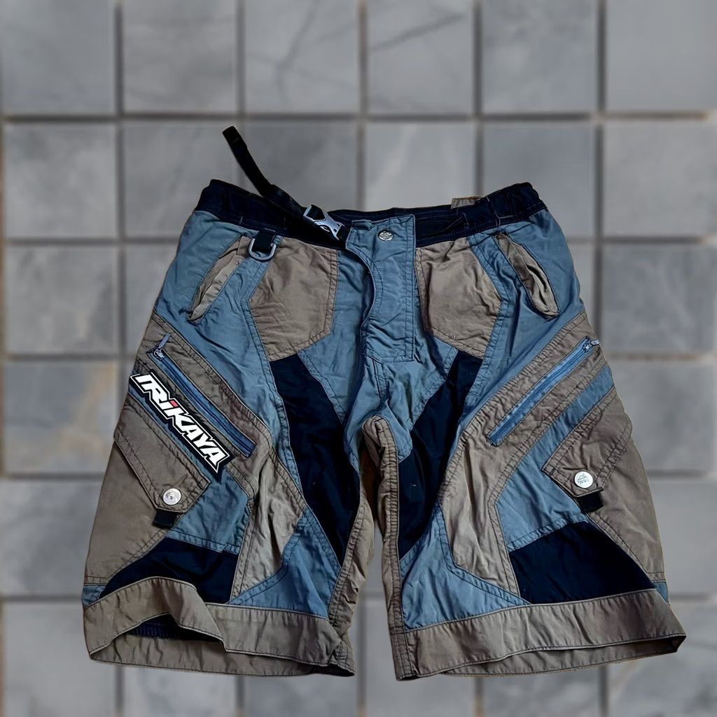 Vintage Trikava Cycle Cargo Shorts Mens Medium Blue Gray Belted Size US 31 - 1 Thumbnail