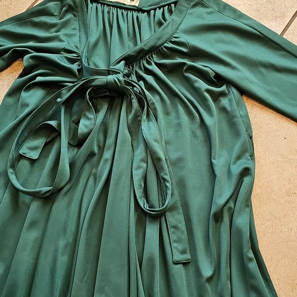 The Unbranded Brand Victor Costa Green Neck Tie Maxi Flowy Long Sleeve Dress M Size M / US 6-8 / IT 42-44 - 2 Thumbnail