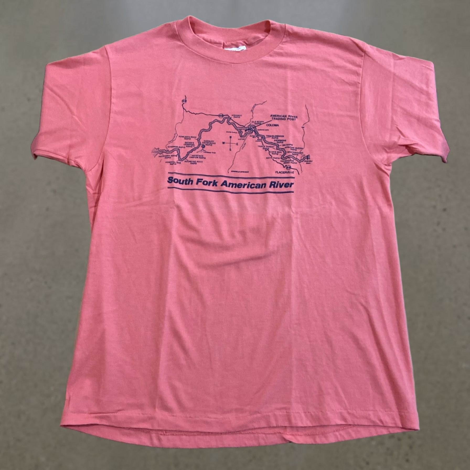 Hanes VINTAGE Sacramento South Fork River Coloma Map T Shirt XL Hanes Men 90s 90s Shirt Pink Col leless Crew Neck Short Sleeve Cotton Size XL Size US XL / EU 56 / 4 - 1 Thumbnail