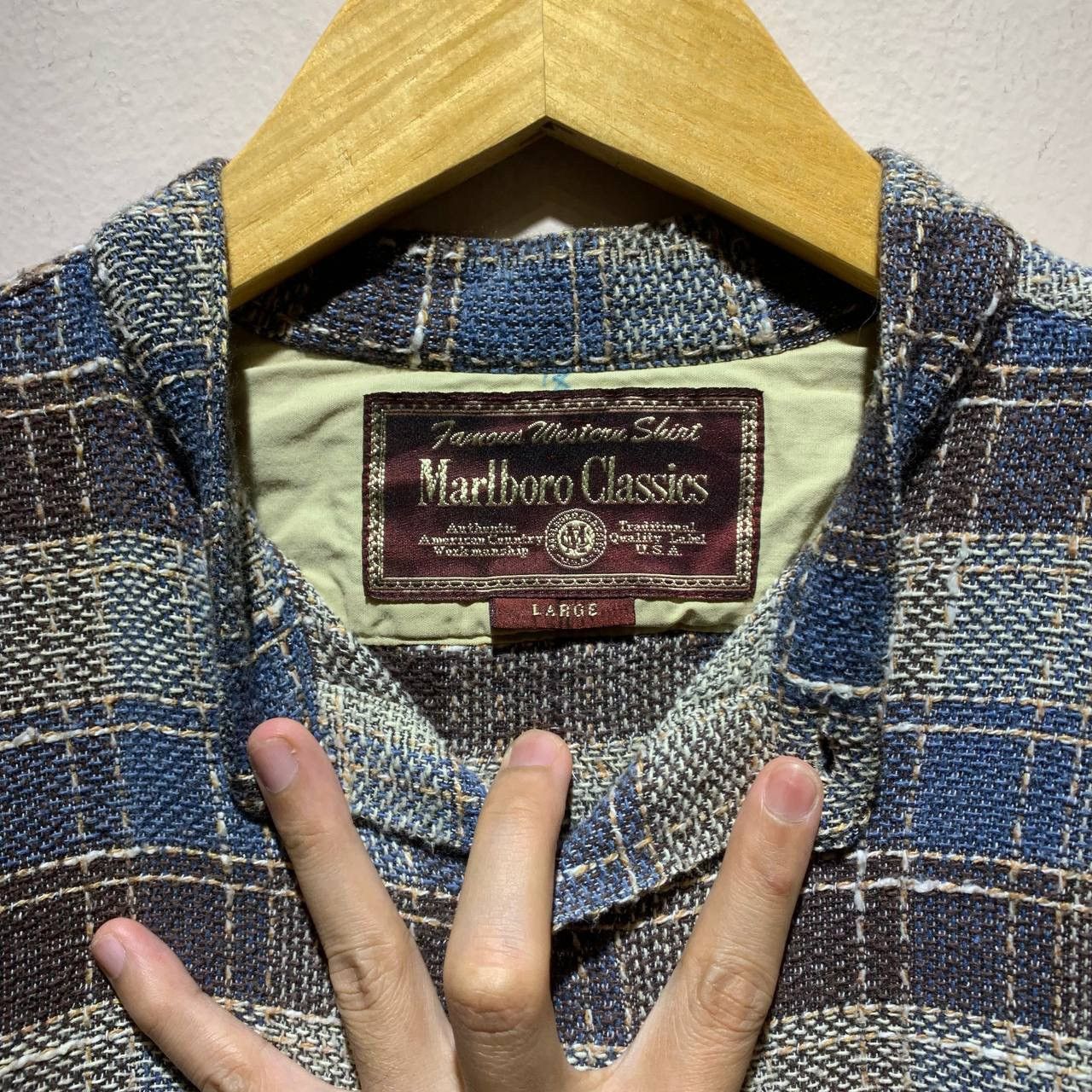 Marlboro Marlboro Classic Plaid Sashiko Band Collar Button Up Shirt Size US L / EU 52-54 / 3 - 6 Thumbnail