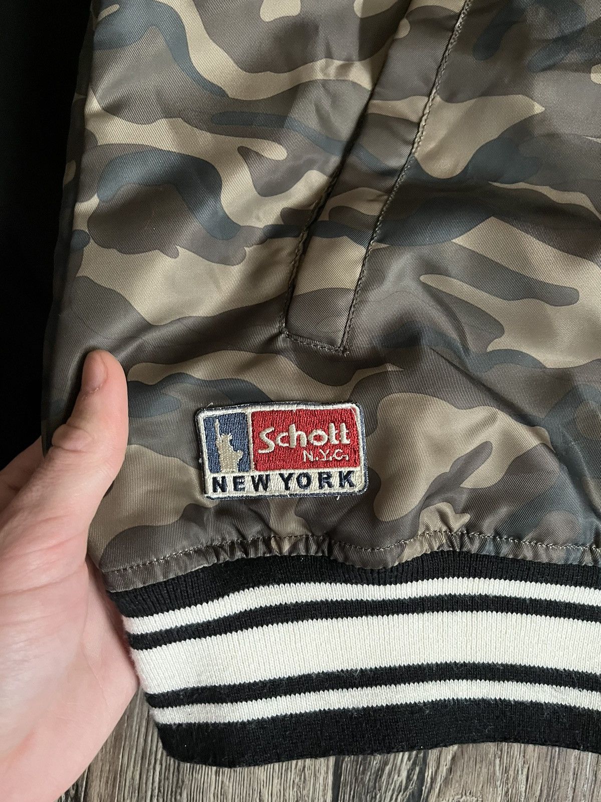 Schott × Vintage Vintage Schott ‘S’ Logo Camo Bomber Jacket NYC Size US XL / EU 56 / 4 - 7 Thumbnail