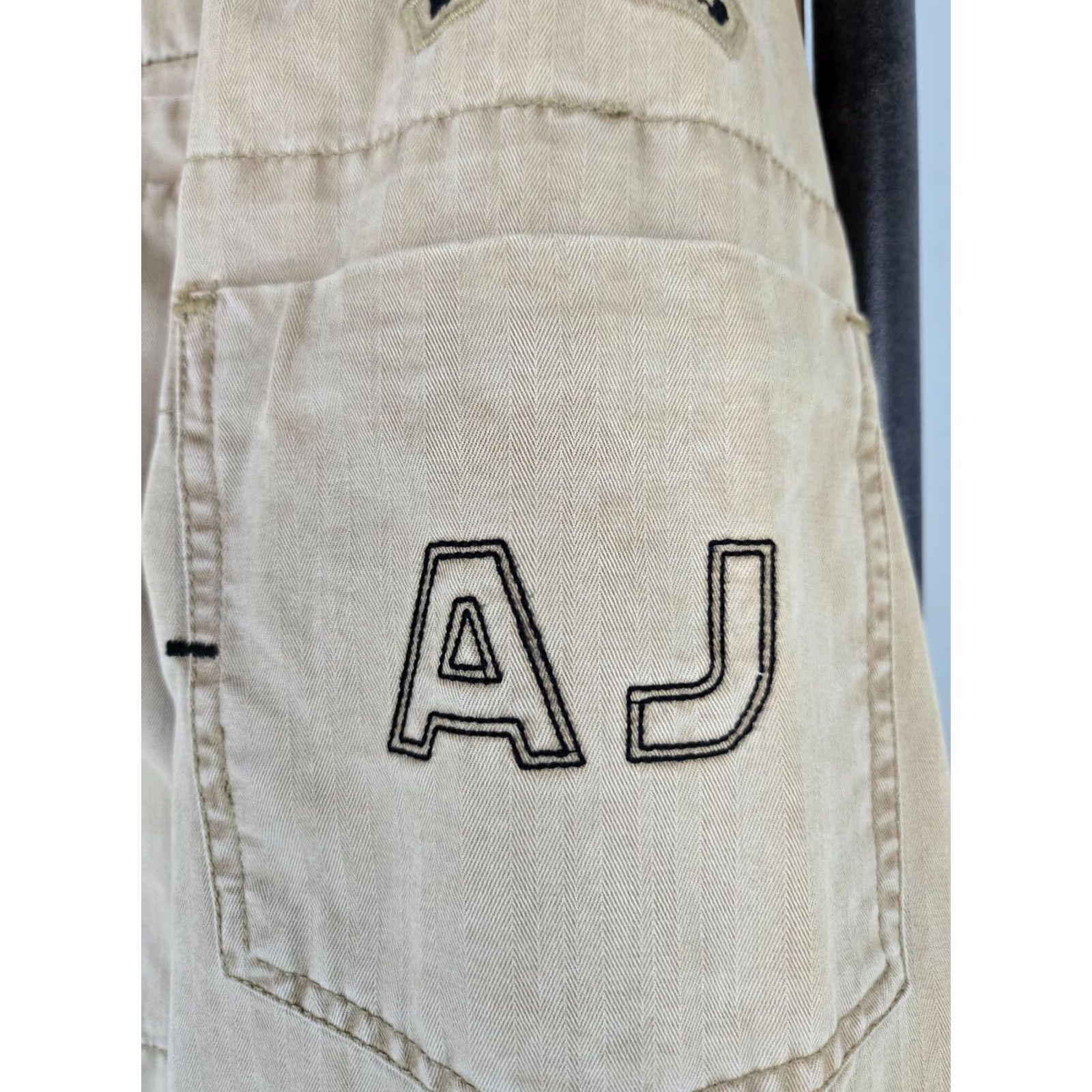 Vintage Armani Jeans Mens Trucker Jacket Full Zip Cotton Khaki Beige Large Size Casual, 100% Cotton, Stand-Up Collar, Pockets, Breathable, Regular Fit Size US 33 - 5 Thumbnail