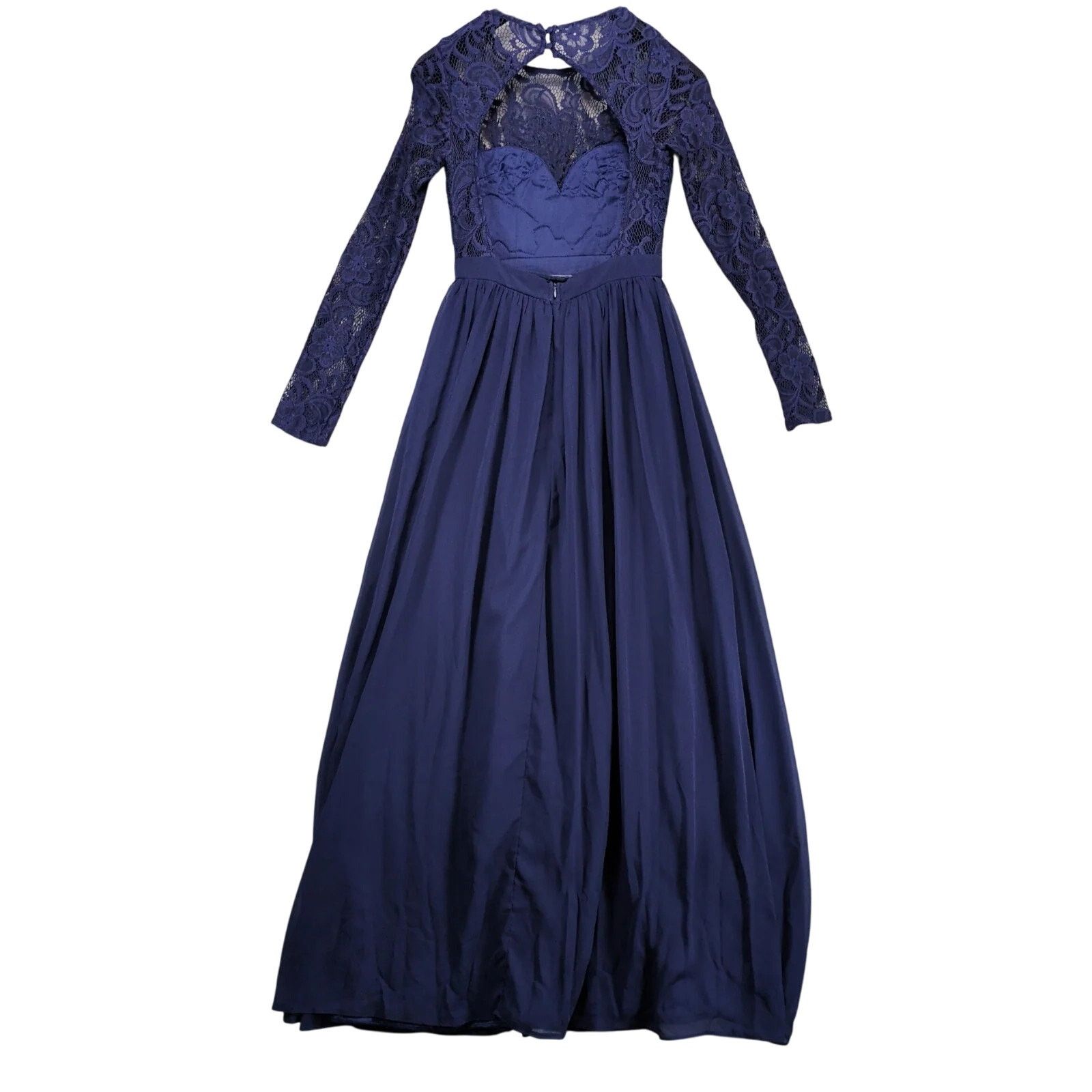 Other Maniju Navy Blue Lace Open Back Maxi Dress S Chiffon Lined Size S / US 4 / IT 40 - 2 Thumbnail