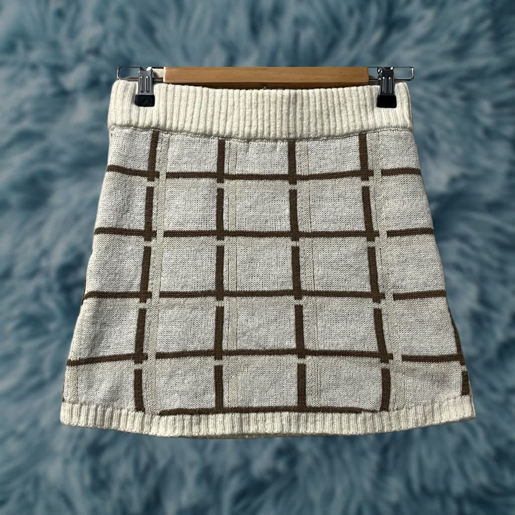 Vintage West Of Melrose Skirt A-Line Knit Short XS Womens White Windowpane Check Vintage: No Size 26" / US 2 / IT 38 - 1 Thumbnail
