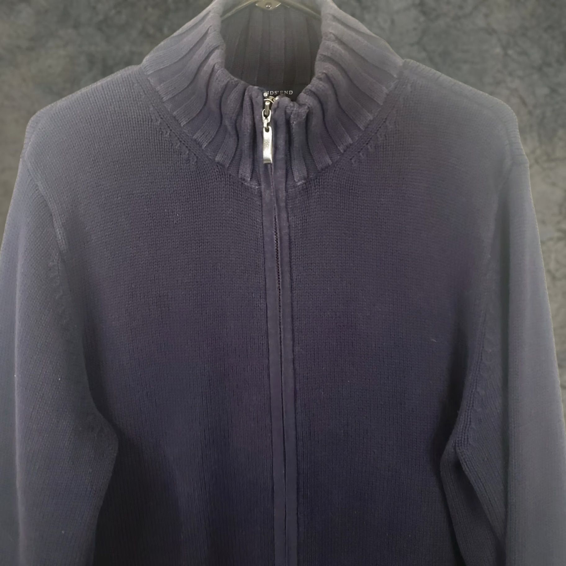 Lands' End Lands' End Women's XL Navy Blue Full Zip Mock neck Knit Sweater Cotton Size XL / US 12-14 / IT 48-50 - 1 Thumbnail