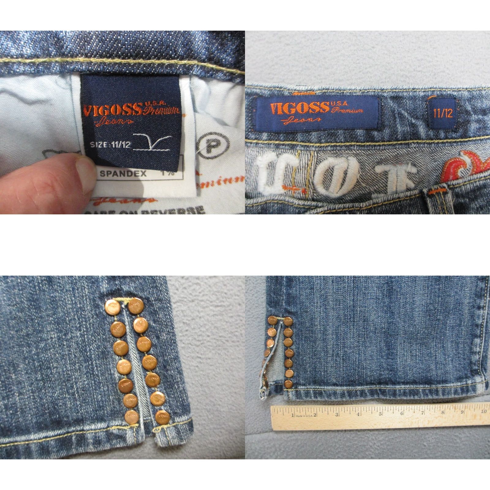 Vintage Vigoss Womens Jeans Blue Bootcut Embroidered Butterfly Mid Rise - 11/12 - Buy Online Size 34" / US 12 / IT 48 - 8 Thumbnail
