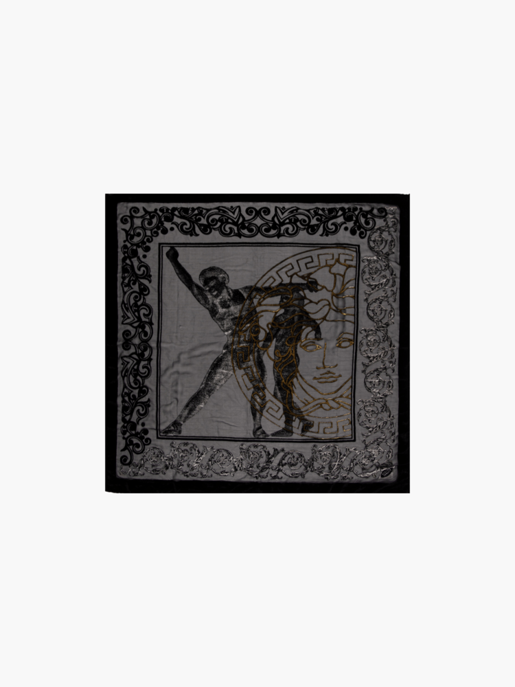 image of Versace Graphic Print Scarf in Grey, Women's