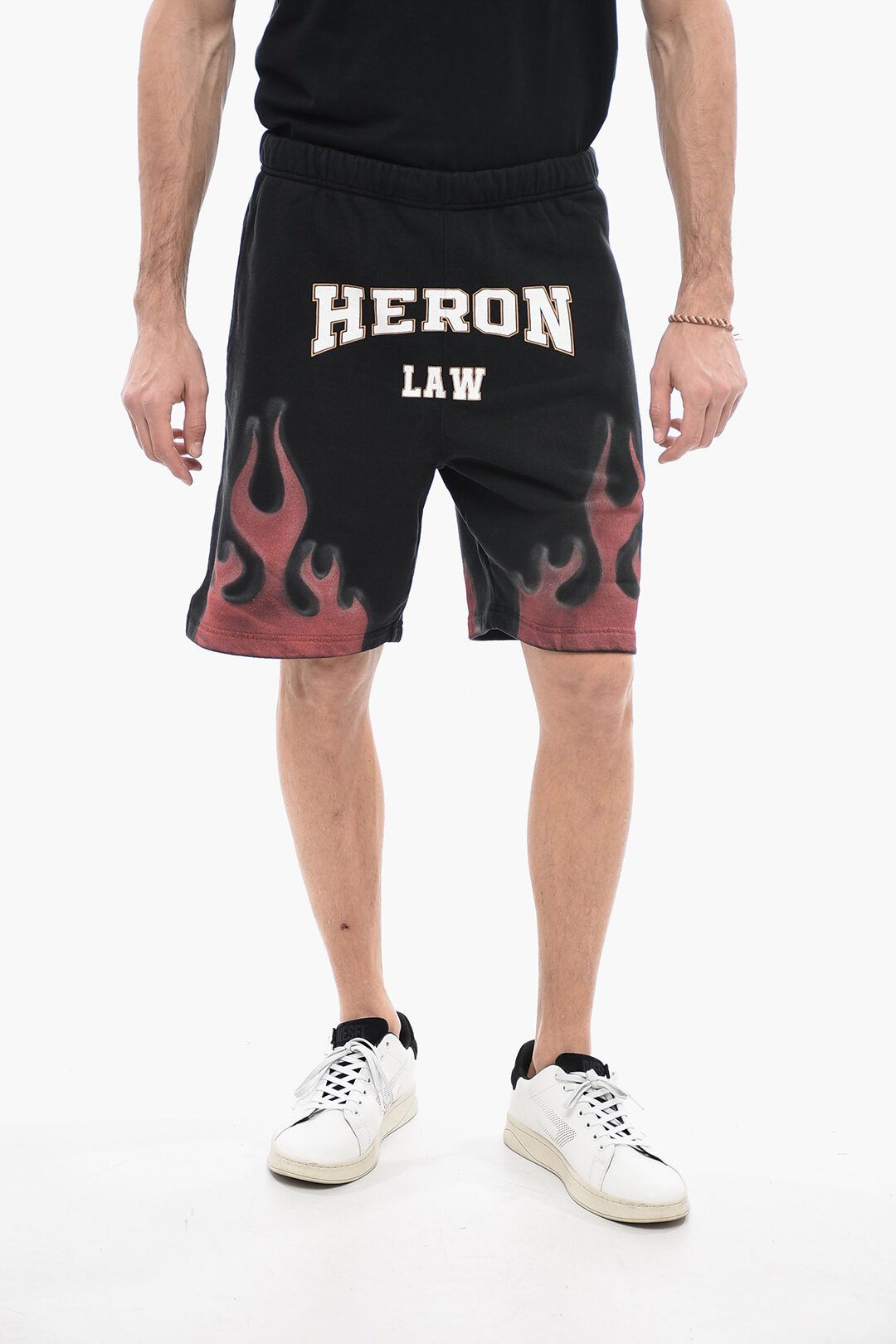 image of Heron Preston Og1Mm0424 Printed Law Flames Jersey Short In Black, Men's (Size 32)