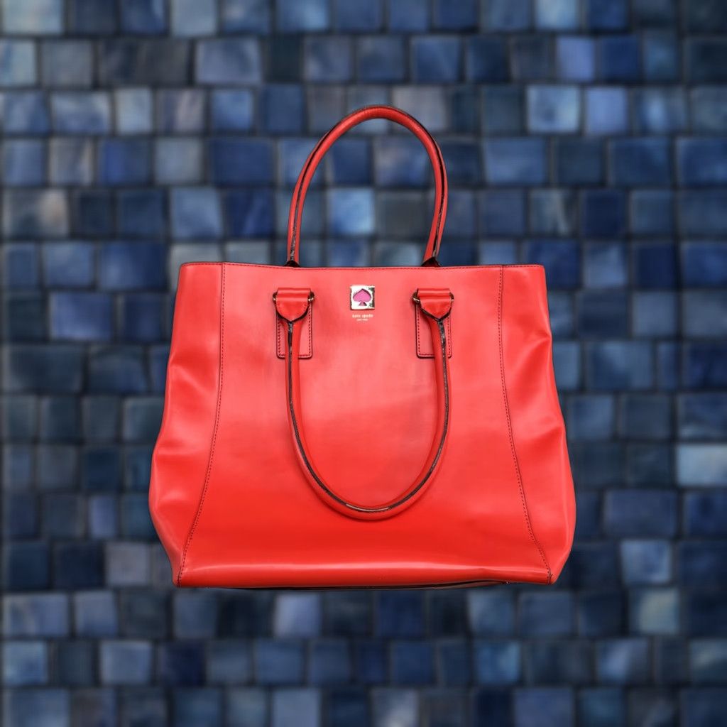 Vintage kate spade new york Red Cow Leather Large Shoulder Tote Bag Purse Handbag Size ONE SIZE - 1 Thumbnail