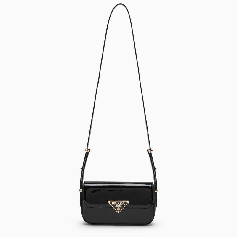 image of Prada Black Patent Leather Shoulder Bag in Brown, Women's