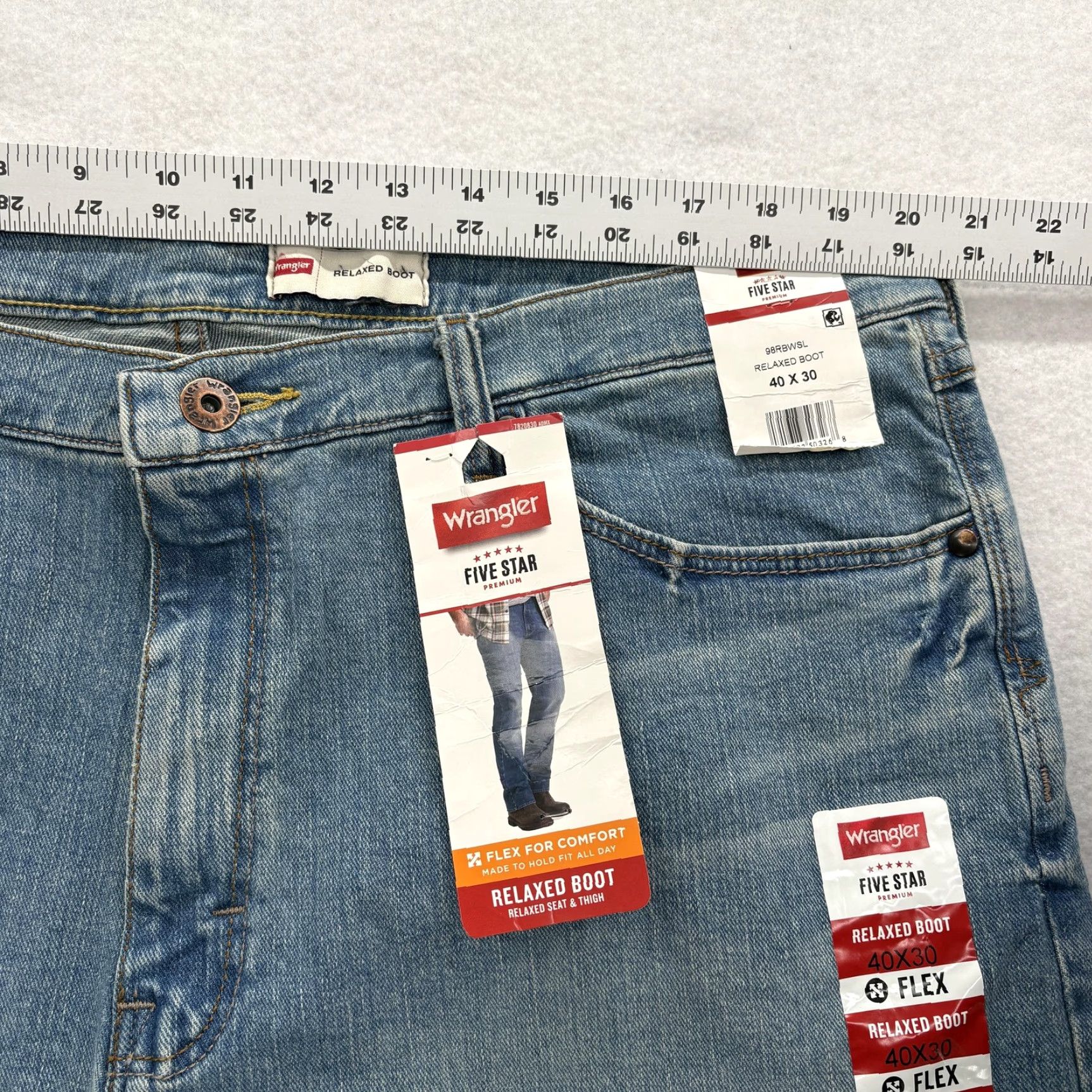 Wrangler Wrangler Five Star Premium Jeans Mens 40x30 Blue Relaxed Boot Flex Stretch Denim Jeans Size US 40 / EU 56 - 6 Thumbnail