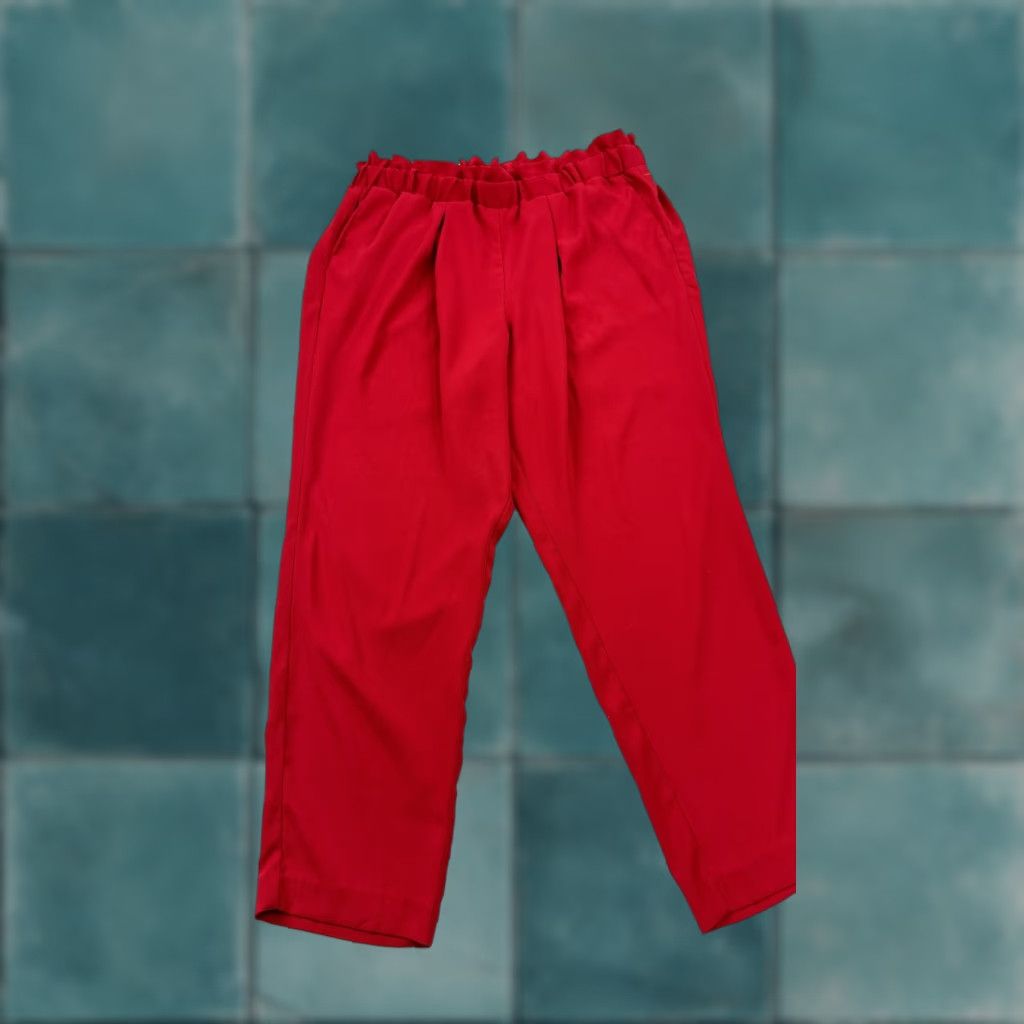 Vintage Lane Bryant Pants Womens 16 Red Pull On Elastic Waist Tapered Dressy Cropped Size 38" / US 16 / IT 52 - 1 Thumbnail