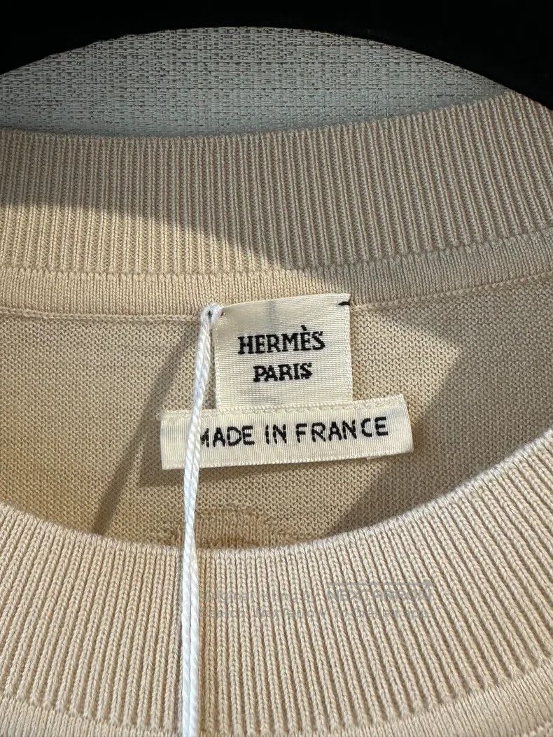 Hermes Hermes Women's Thin Wool Short Sleeve Sweater Beige Size XS / US 0-2 / IT 36-38 - 2 Thumbnail