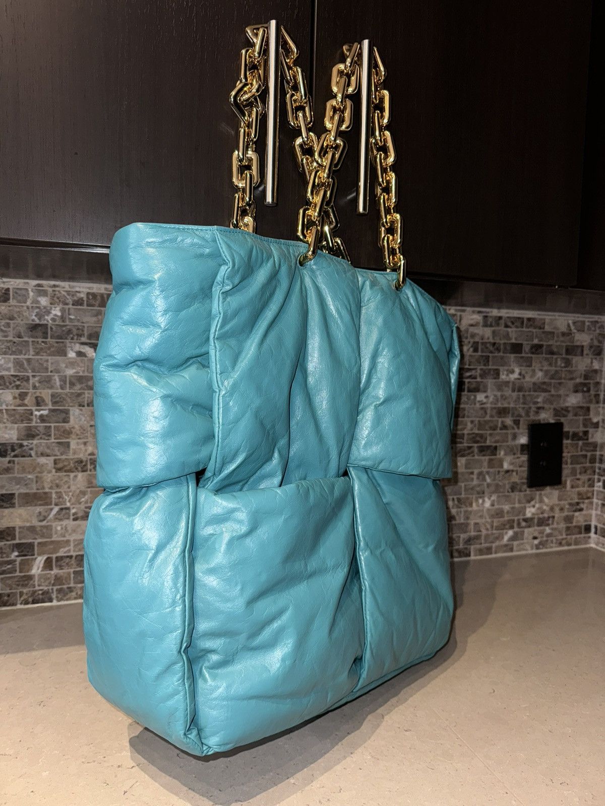 Bottega Veneta Bottega Veneta Teal Calfskin Leather Chain Tote Size ONE SIZE - 2 Thumbnail