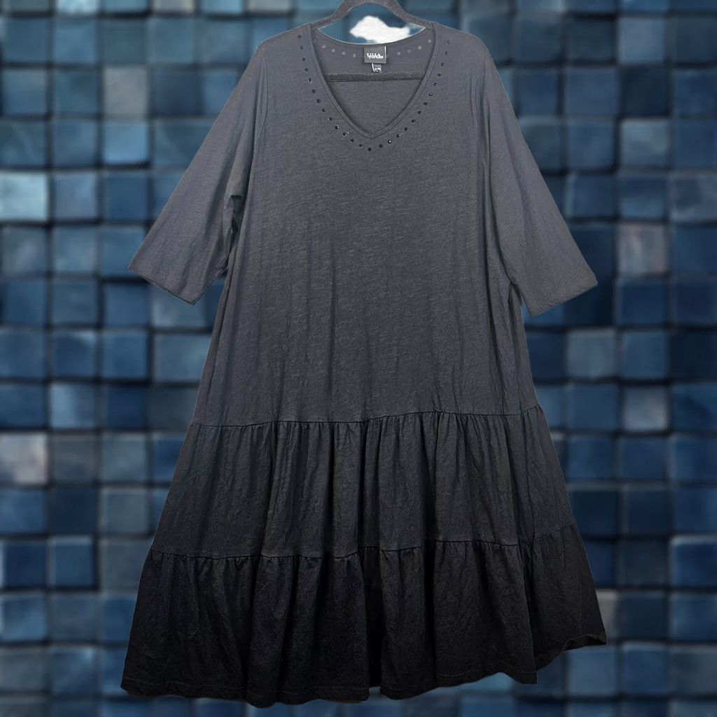 Vintage VINTAGE? No. ULLA Black Women's V-neck Ruffle Hem Long Sleeve Dress 20/22 Size 3XL / US 20-22 - 1 Thumbnail