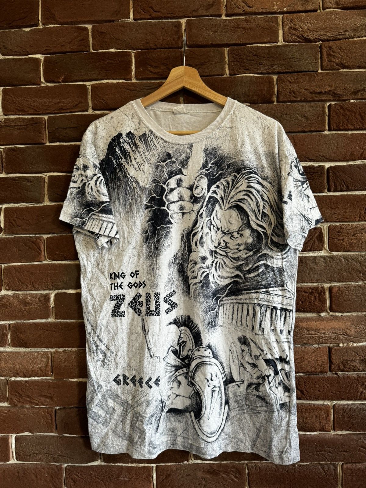 Vintage 90s Greek Mythology Zeus All Over Print Art Band Tee Size US XL / EU 56 / 4 - 1 Thumbnail