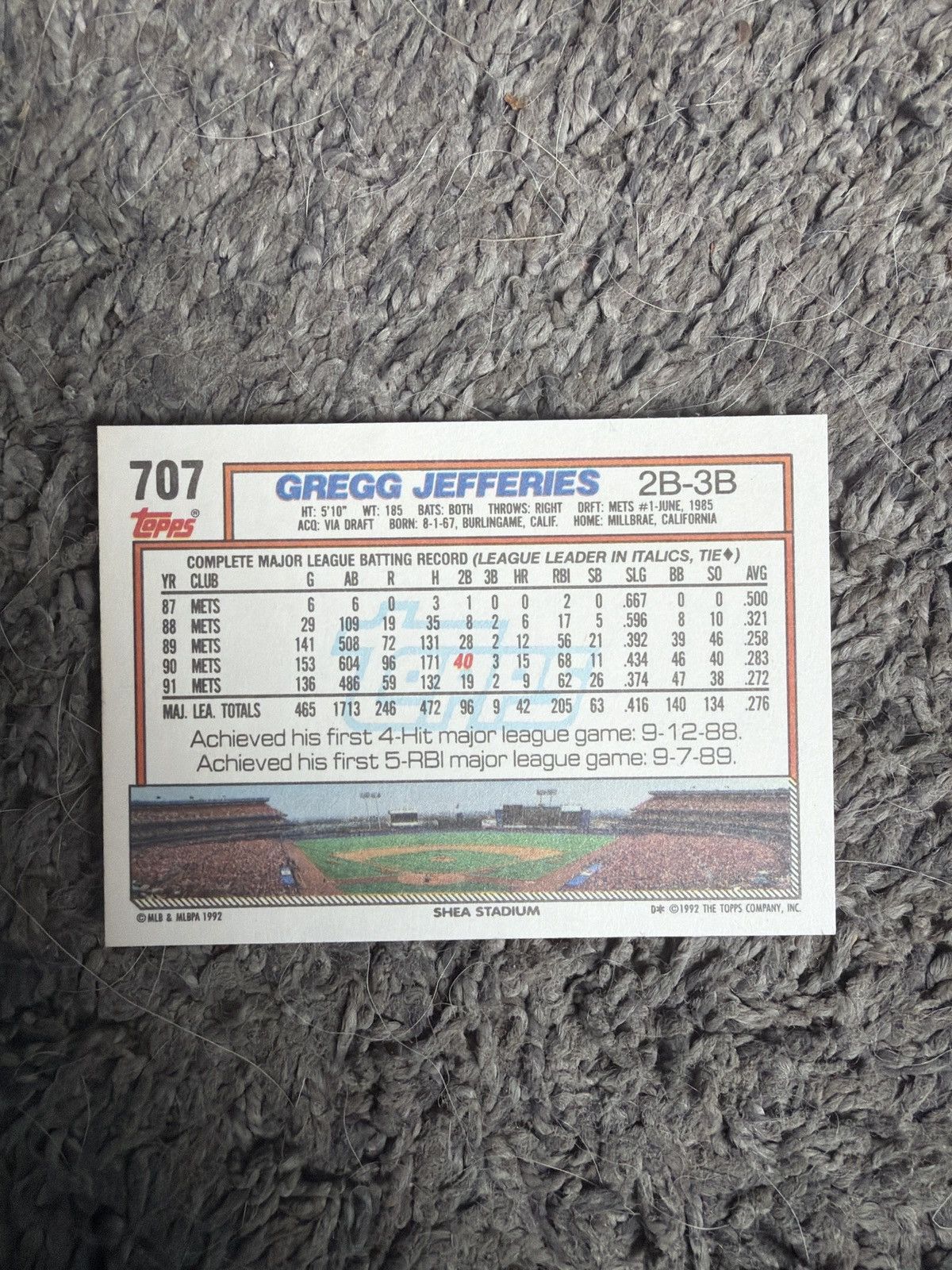 MLB 1992 Topps #707 Gregg Jefferies Card Size ONE SIZE - 2 Thumbnail