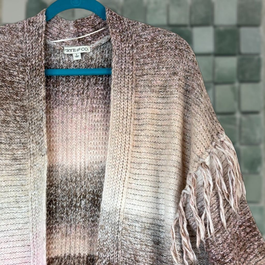 Frye Frye and Co. Cardigan Sweater Womens Large Pink Ombre Long Sleeve Knit Fringe Size L / US 10 / IT 46 - 1 Thumbnail