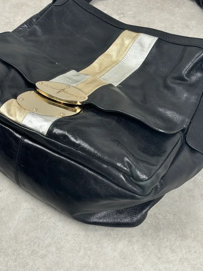 Vintage Cesare Paciotti Black Gold Stripe Leather Shoulder Bag Size ONE SIZE - 4 Thumbnail