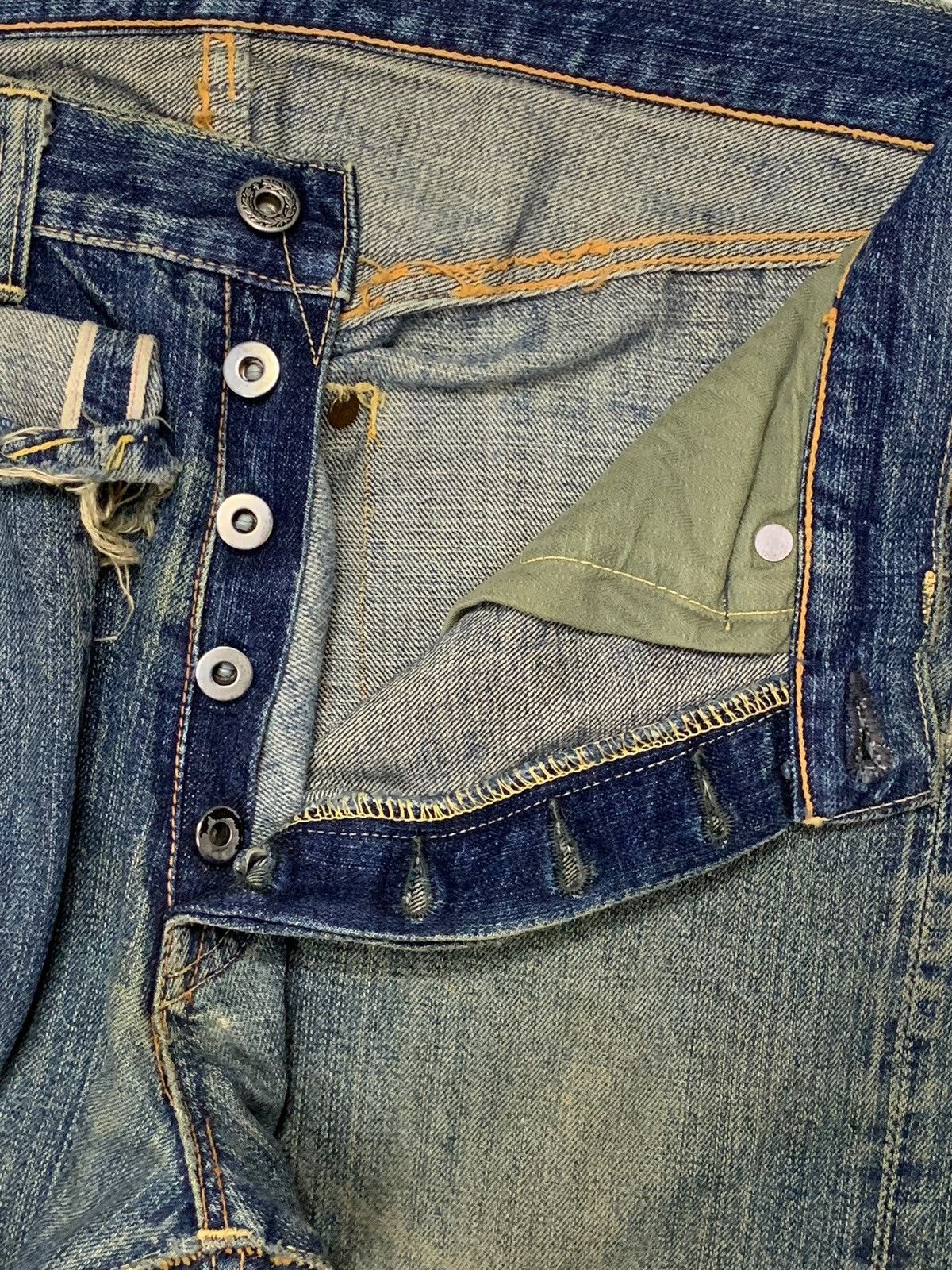 Japanese Brand × The Real McCoy's Vintage Mc Coy Selvedge Mud Wash Distressed Baggy Jeans Size US 31 - 4 Thumbnail