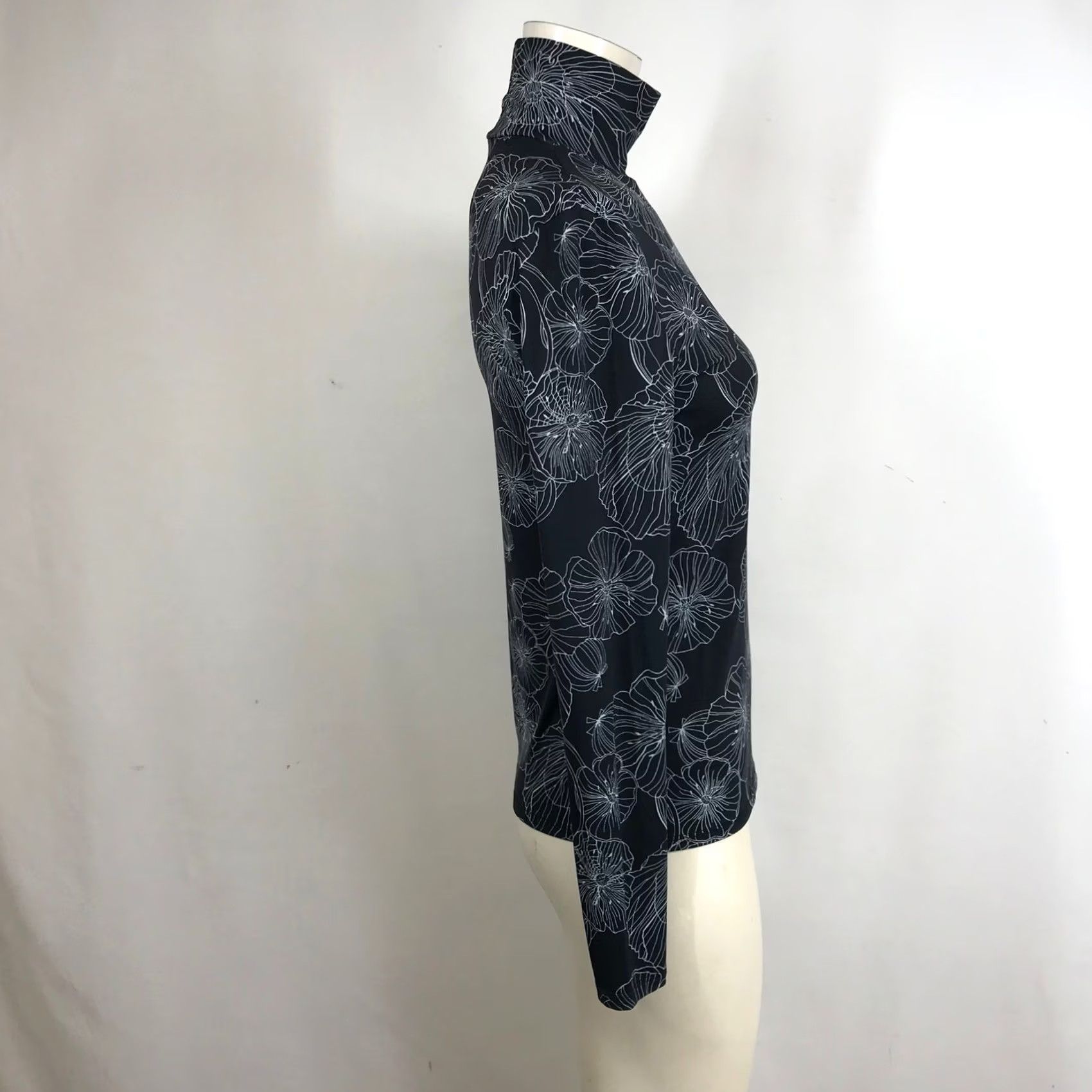 St. John St. John Black Floral Turtleneck Long Sleeve Top - Womens Size S Size S / US 4 / IT 40 - 4 Thumbnail