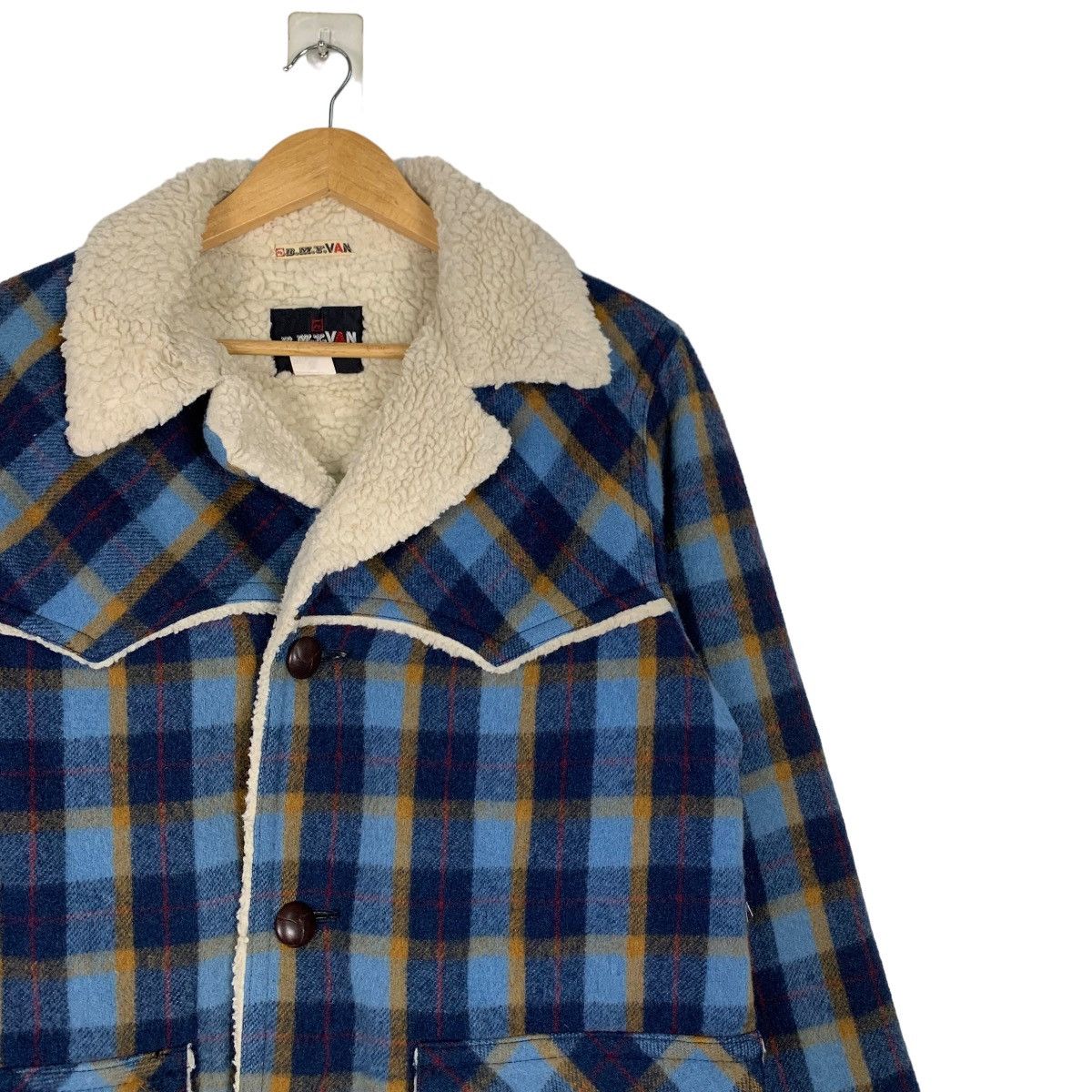 Japanese Brand VAN JAC Sherpa Lined Blue Tartan Wool Jacket #1011-C45 Size US M / EU 48-50 / 2 - 5 Thumbnail
