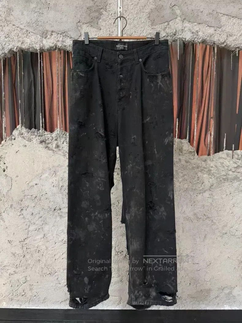 Balenciaga Distressed Ripped Denim Jeans.