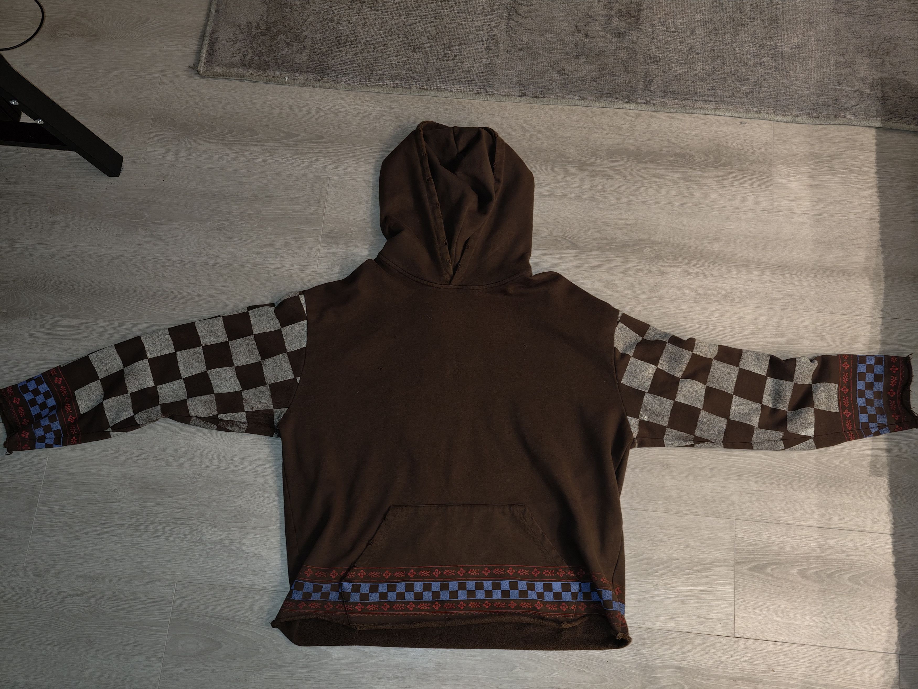 Profound Aesthetic Profound Check Sleeve Hoodie In Brown Size US L / EU 52-54 / 3 - 1 Thumbnail