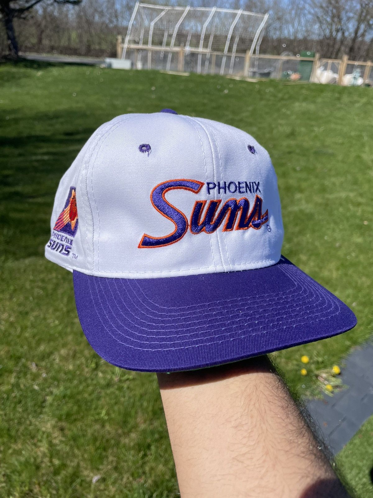 image of NBA x Sports Specialties Vintage 90's Phoenix Suns Script Snap in White, Men's