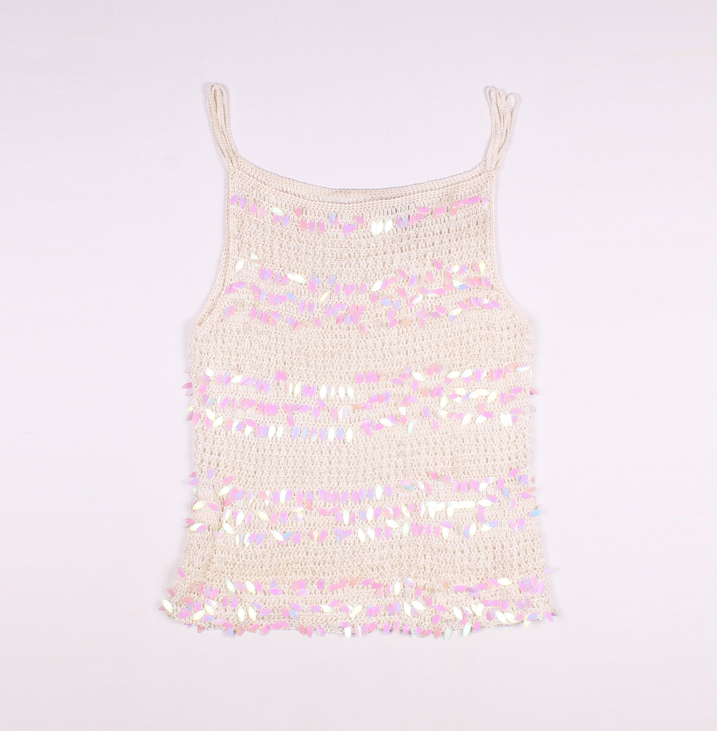 Vintage Vintage Y2K Cute Tan Crochet Knit Barbie Style Tank Top Size S / US 4 / IT 40 - 5 Thumbnail