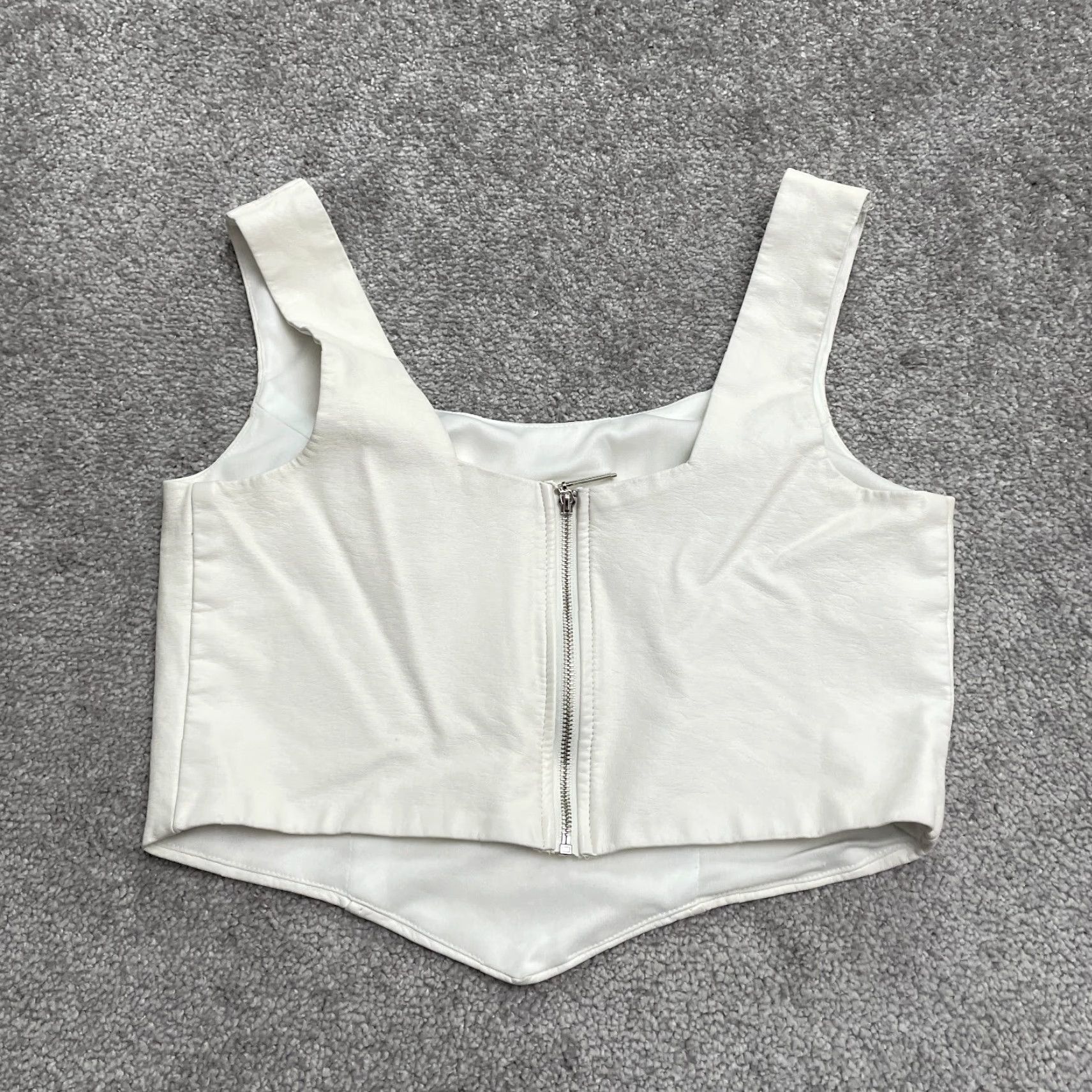 AQUA Aqua Tank Womens Small White Faux Leather Zip Cropped Sleeveless Square Neck Casual Modern Size S / US 4 / IT 40 - 2 Thumbnail
