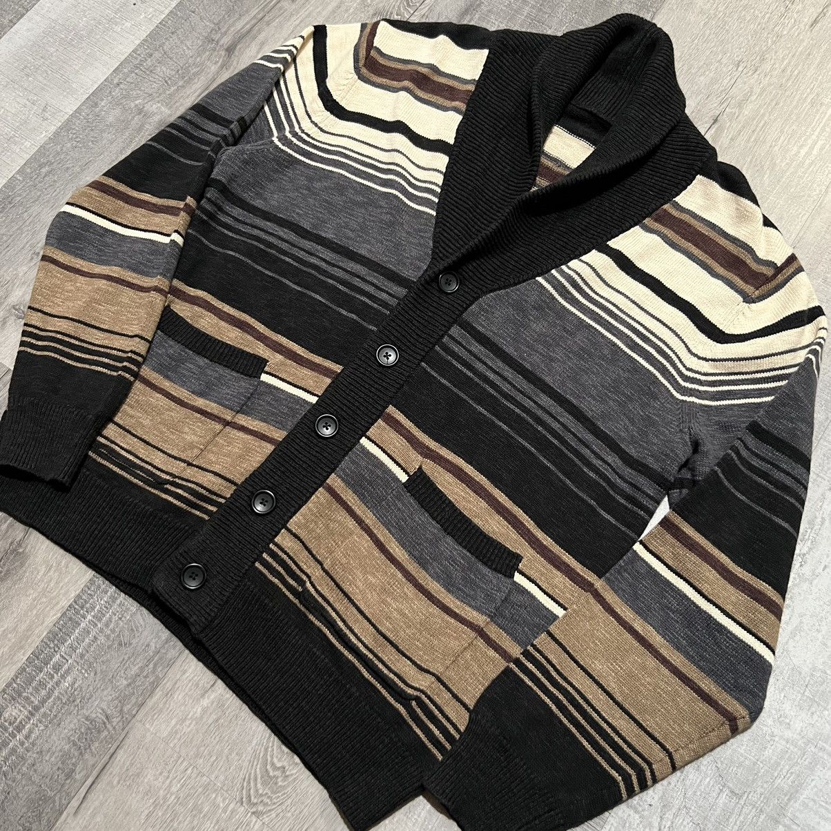 Other Earthtone Striped Cotton Blend Shawl Collar Cardigan Sweater Size US M / EU 48-50 / 2 - 3 Thumbnail