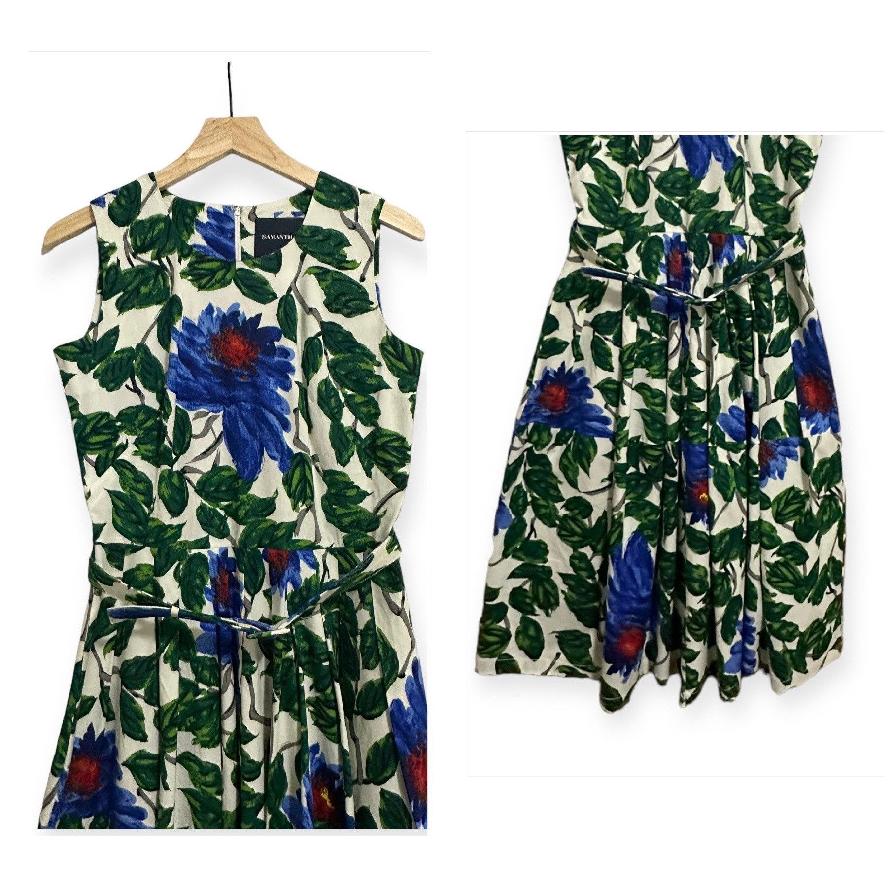 Samantha Sung Samantha Sung Rachel A-Line Dress, Blue, Green floral print, Size S / US 4 / IT 40 - 4 Thumbnail