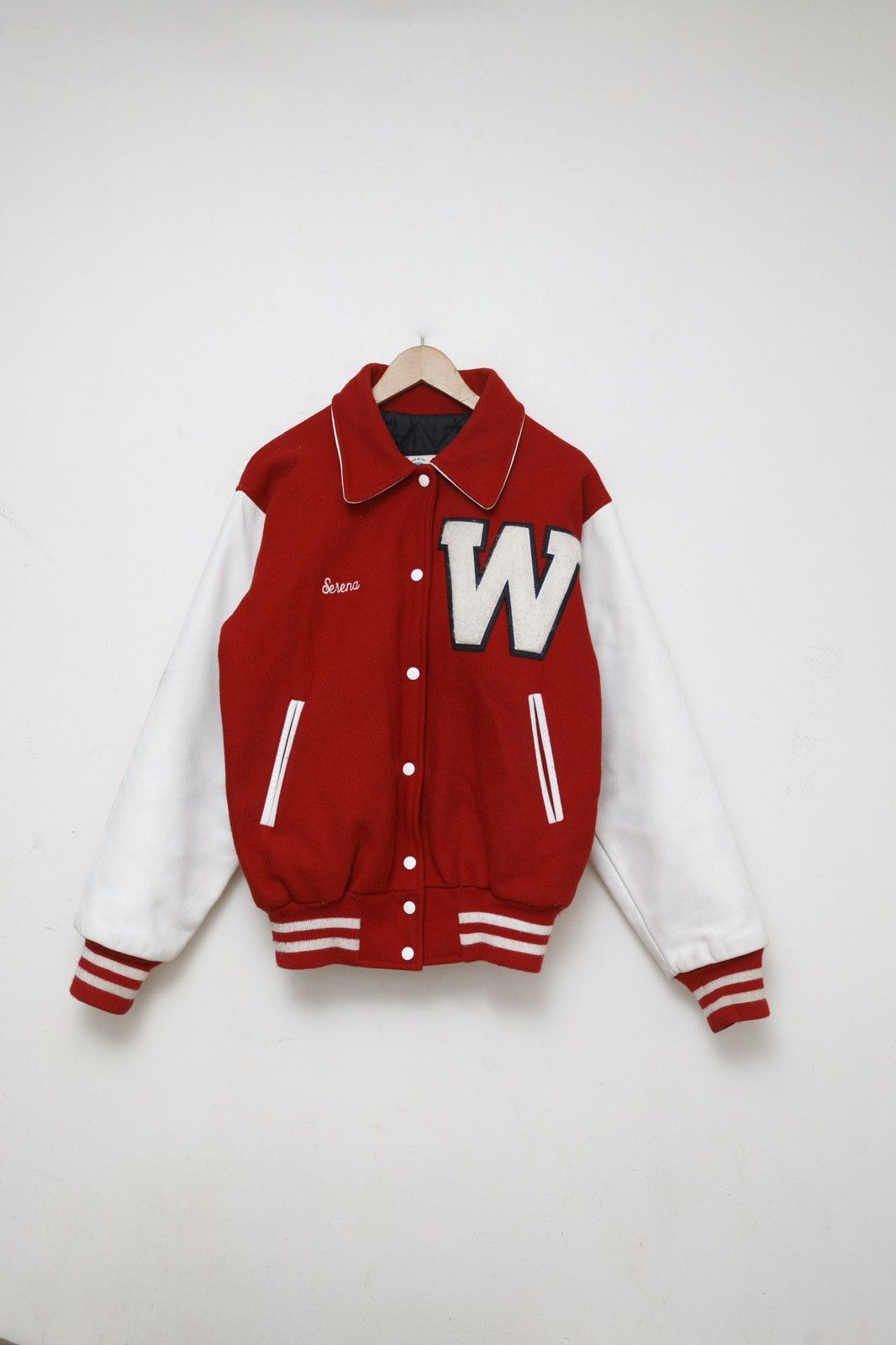 Red/white vintage varsity jacket - made in usa