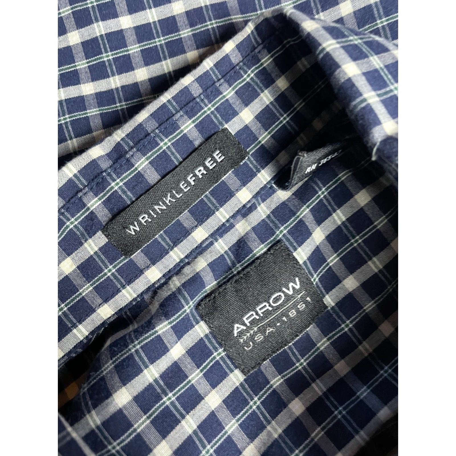 Arrow Arrow Shirt Men Large Tall Plaid Button Up Wool? No, Wrinkle Free Blue Cream Ivory Casual Regular Size US L / EU 52-54 / 3 - 5 Thumbnail