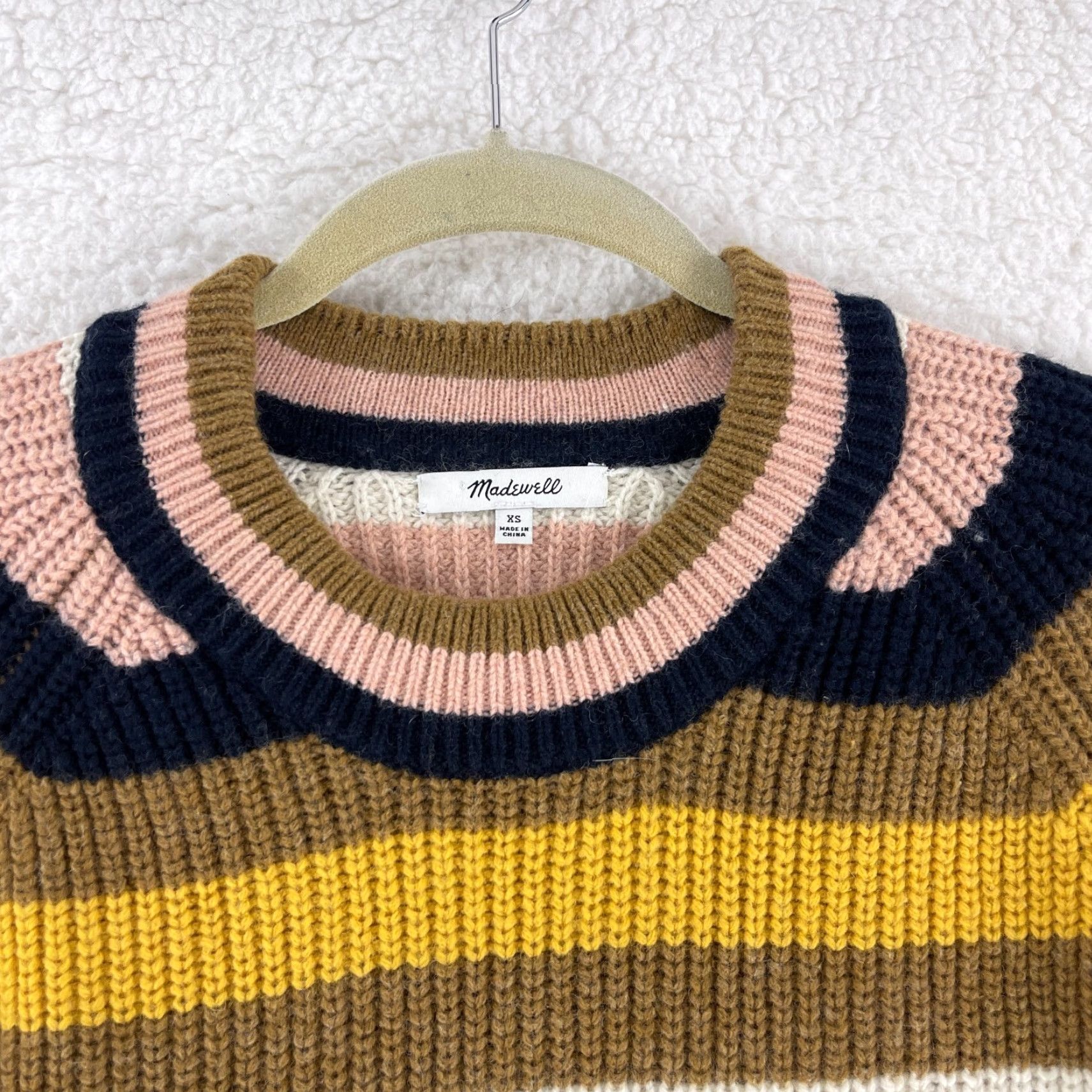 Madewell Madewell Pullover Sweater Womens XS Brown Striped Long Sleeve Knit Crew Neck Casual Vintage? Size XS / US 0-2 / IT 36-38 - 5 Thumbnail