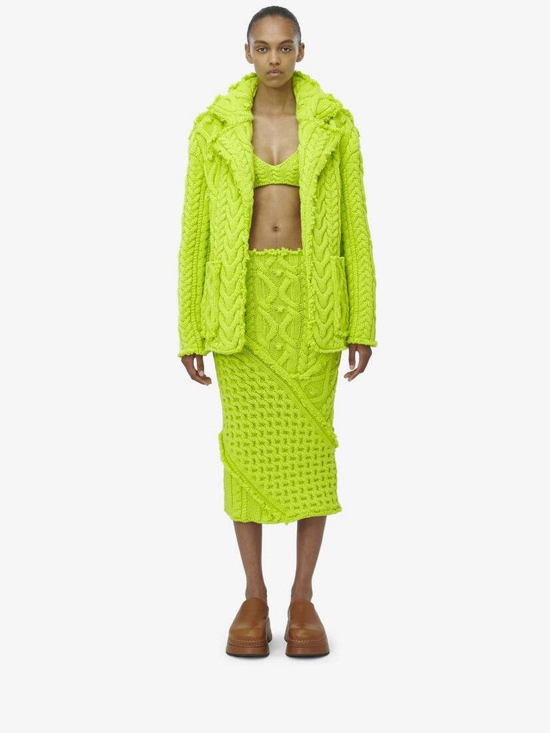 Alexander McQueen o1srvl11e0326 Oversized Cable Knit Cardigan in Yellow Size S / US 4 / IT 40 - 3 Thumbnail