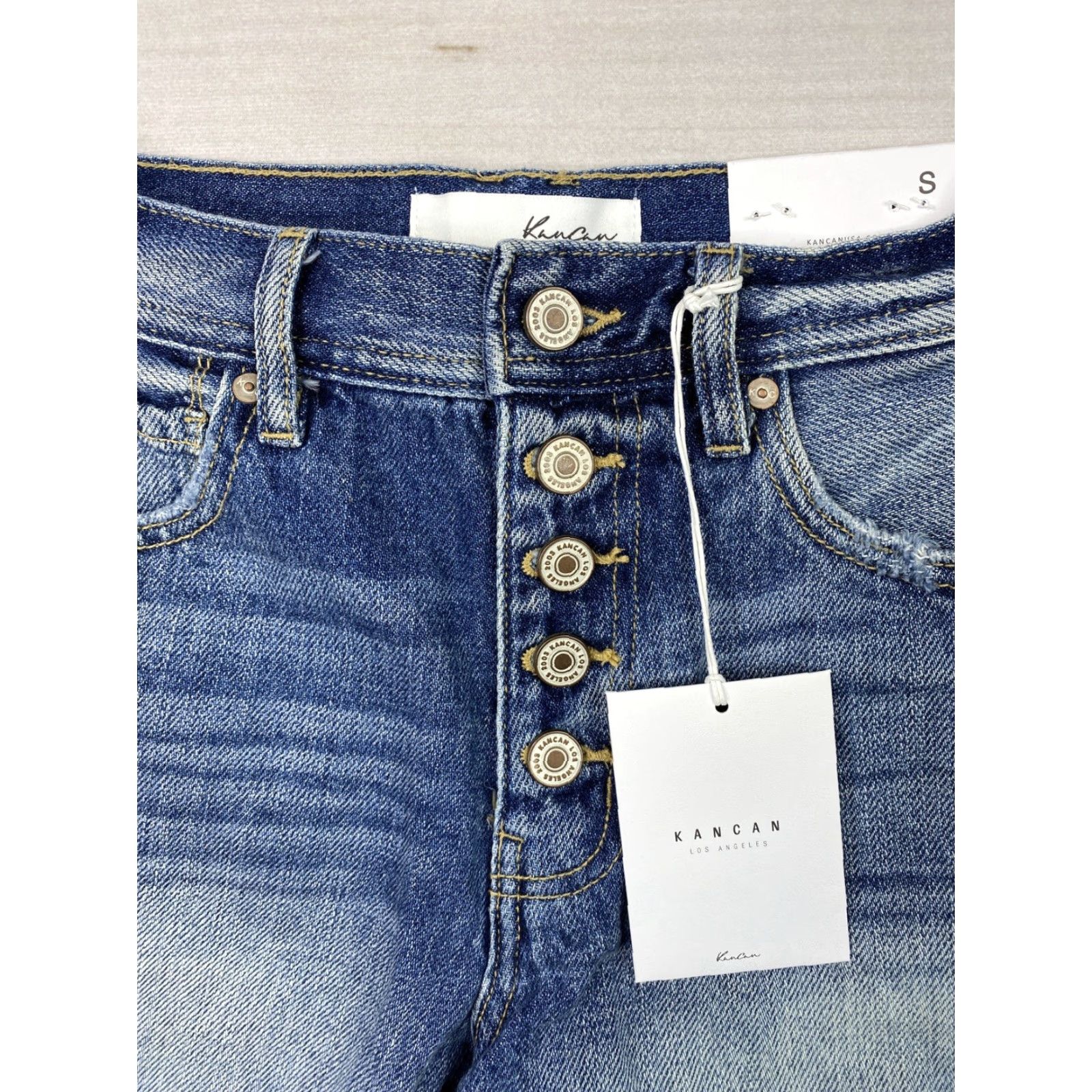 Vintage KanCan Shorts Womens Sz S Dark Wash Denim Distressed High Rise Button Fly NWT Size 28" / US 6 / IT 42 - 2 Thumbnail