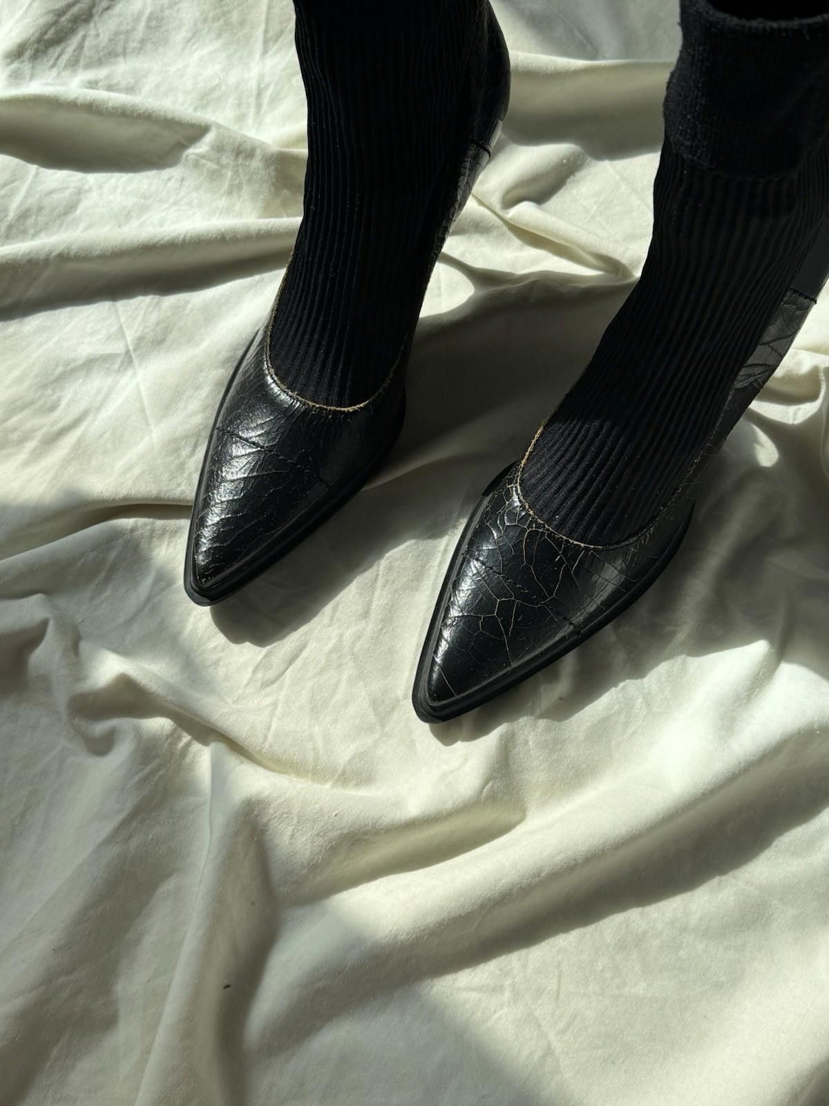 Miu Miu NEW FW2001 Miu Miu Cracked Leather Attached Sock Ancle Heels Size US 7.5 / IT 37.5 - 5 Thumbnail